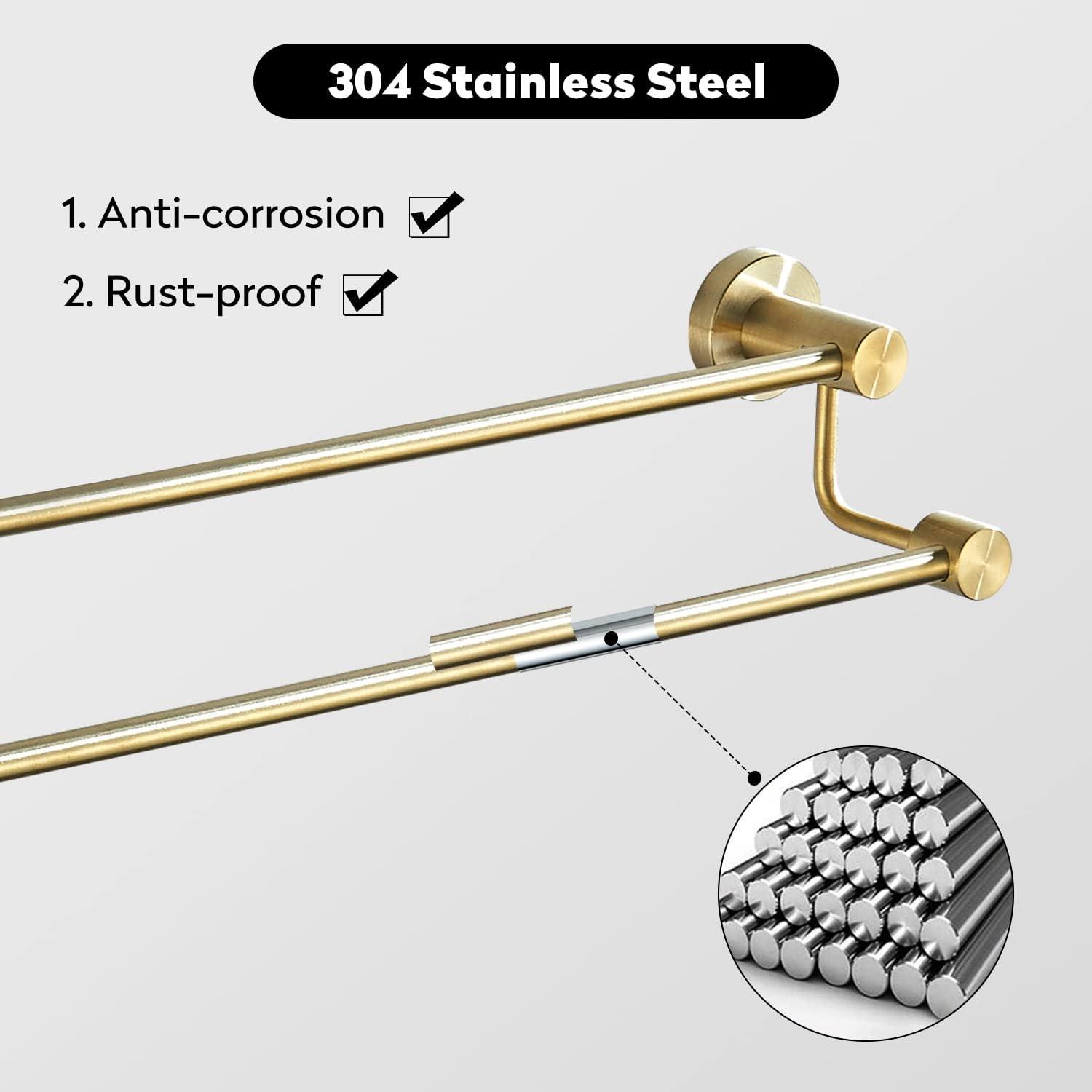 Brushed Gold Stainless Steel Double Towel Bar Rack