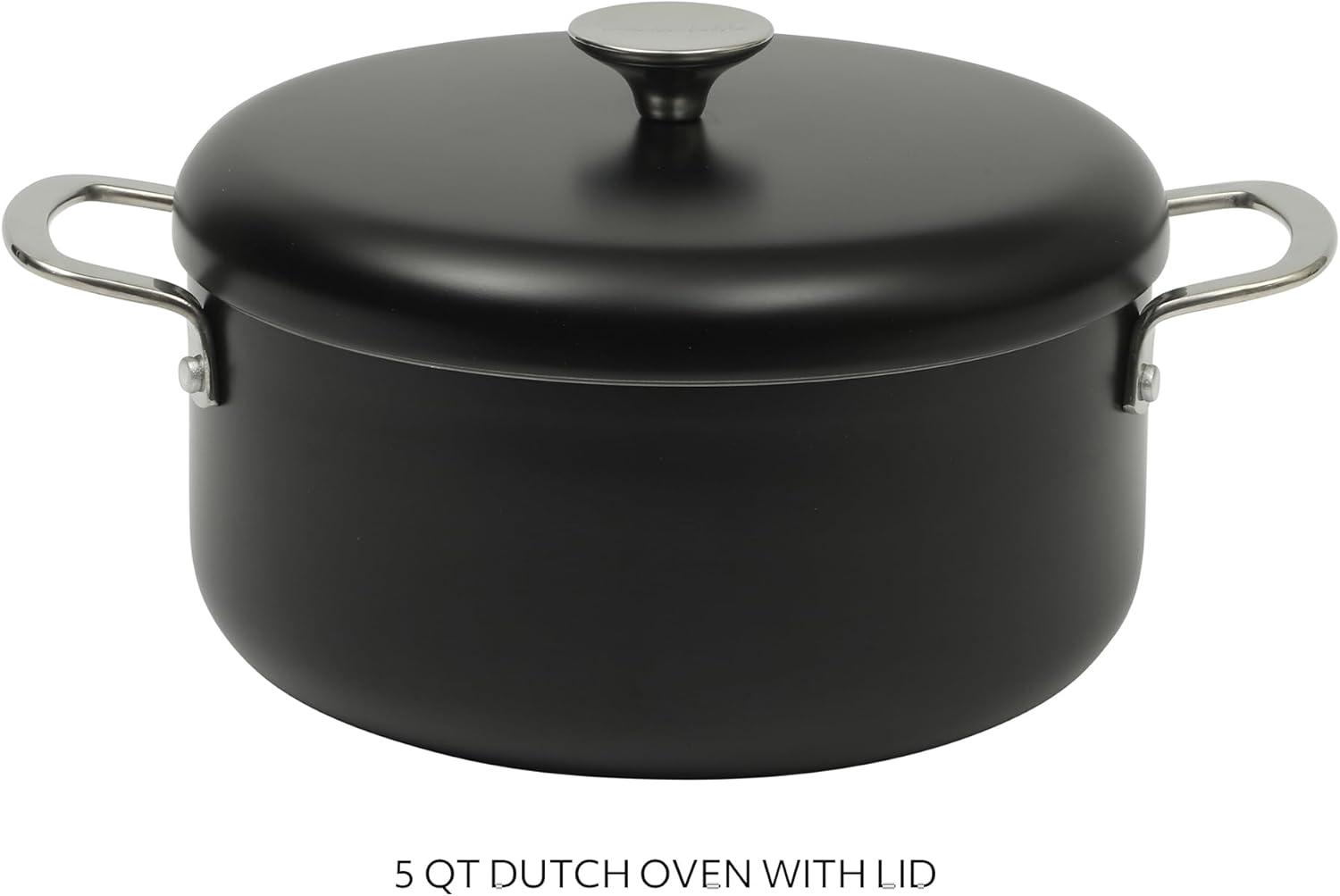 Sur La Table Kitchen Essentials Sur La Table Kitchen Essentials Potluck Porch Aluminum Dutch Oven Pot With Aluminum Lid PFA FREE Ceramic Interior Cookware Pot - Induction - Black