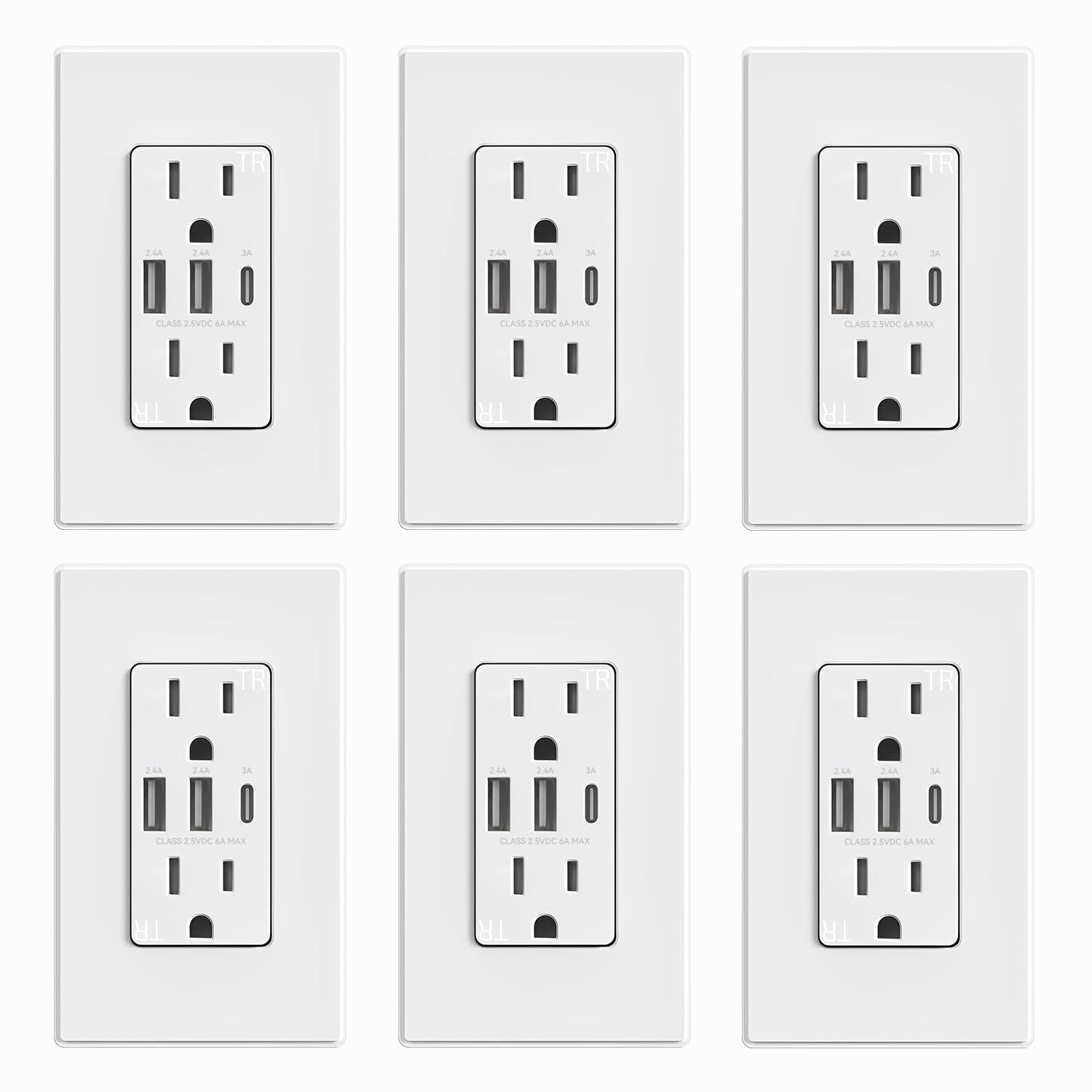 Matte White Tamper-Resistant USB Wall Outlet with Screwless Plate