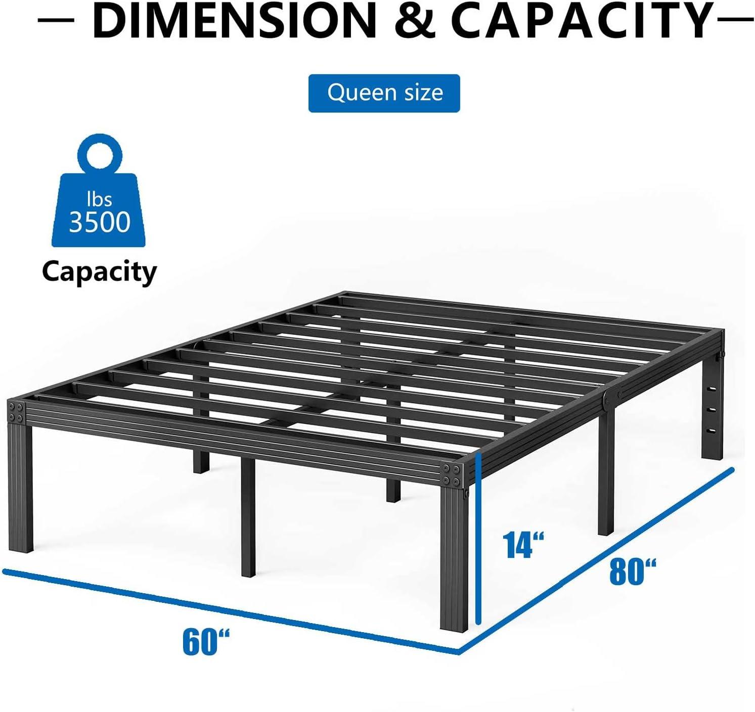 ULIESC 14" Heavy Duty Metal Platform Bed Frame, No Box Spring Needed, Queen Size