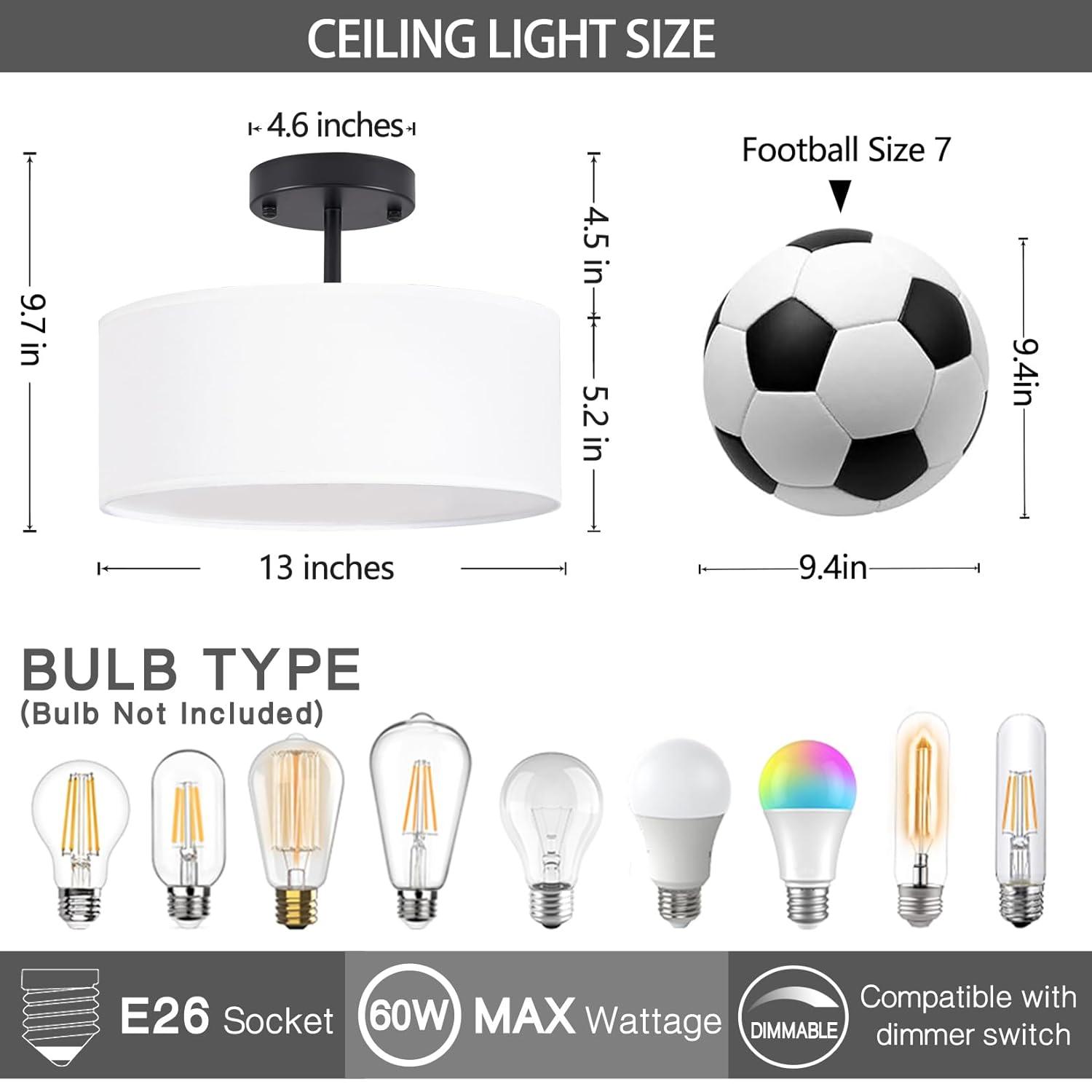 Bargeni Semi Flush Mount Ceiling Light,13 inch Modern 3-Light Ceiling Light Fixture,Black Semi Flush Mount Light Fixture,Flush Mount Lighting for Bedroom,Dinning Room and Hallway