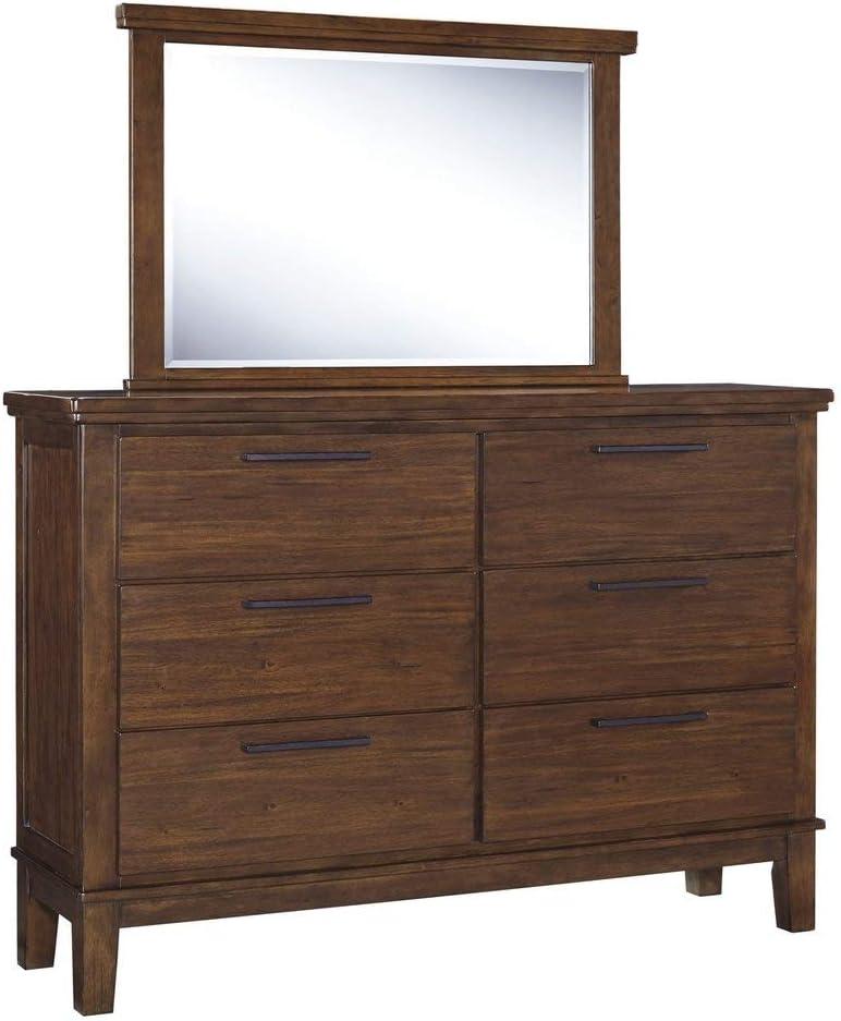 Transitional 46'' Acacia Wood Rectangular Bedroom Mirror in Medium Brown