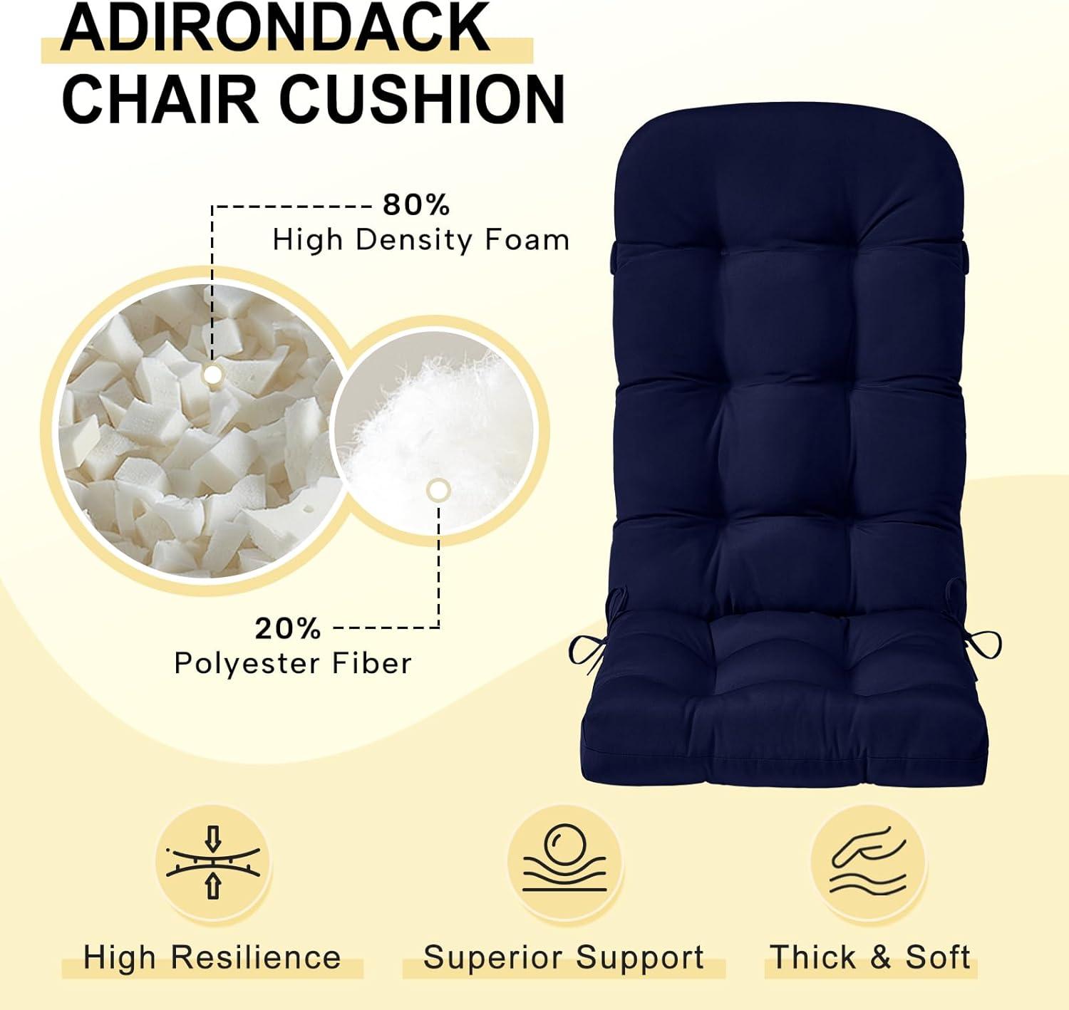 Crestlive Products Adirondack Style Patio Outdoor Chair Cushion for Adirondack Chair or Lounge Rocking Chair - See picture 2-Piece Set, Navy Blue