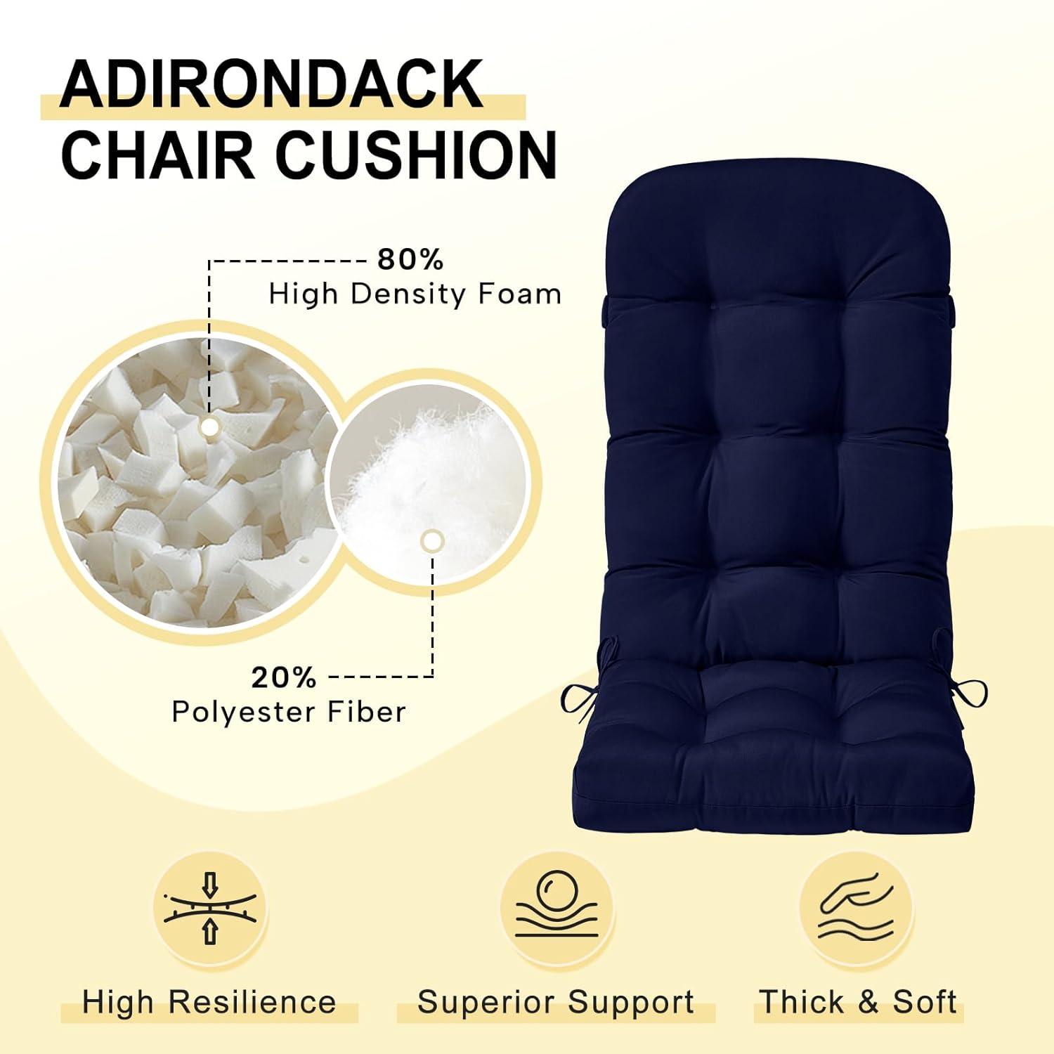 Crestlive Products Adirondack Style Patio Outdoor Chair Cushion for Adirondack Chair or Lounge Rocking Chair - See picture 2-Piece Set, Navy Blue