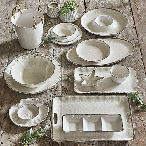 tagltd 17L in. x 10.75W in. Veranda Cracked Glaze Solid Wavy Edge Melamine Serving Platter Indoor Outdoor Rectangle White