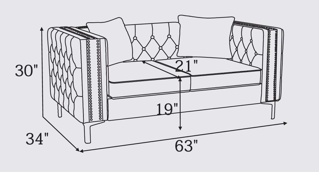 Elegant 63'' Gray Velvet Tufted Loveseat with Nailhead Trim