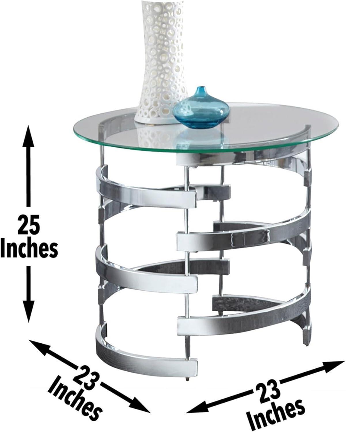 Tayside End Table Glass and Chrome - Steve Silver Co.: Circular, Chrome Frame, Tinted Top