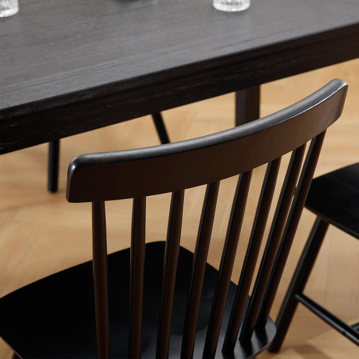 Farmhouse Style Windsor Chairs Set of 2, Vintage Kitchen & Dining Room Chairs with Spindle Back, Comfy Armless Solid Wood Side Chair for Home/Living Room/Restaurant, Black