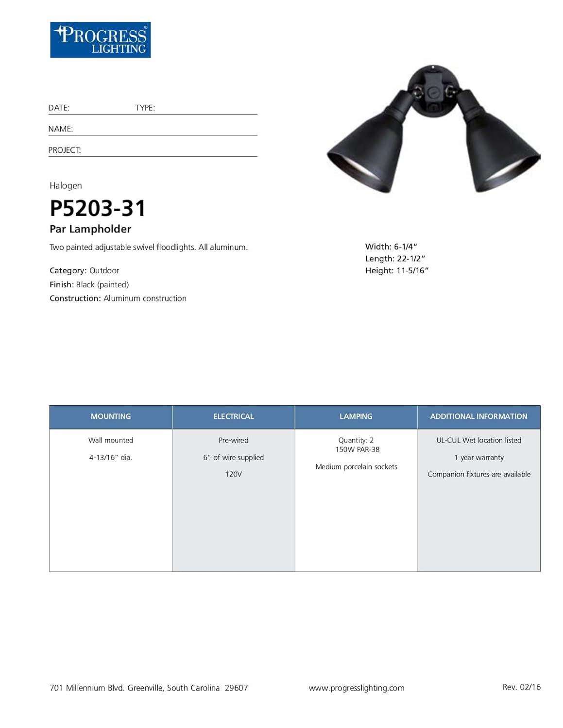 Progress Lighting Par 2-Light Outdoor Wall Light in Black Porcelain with Shade