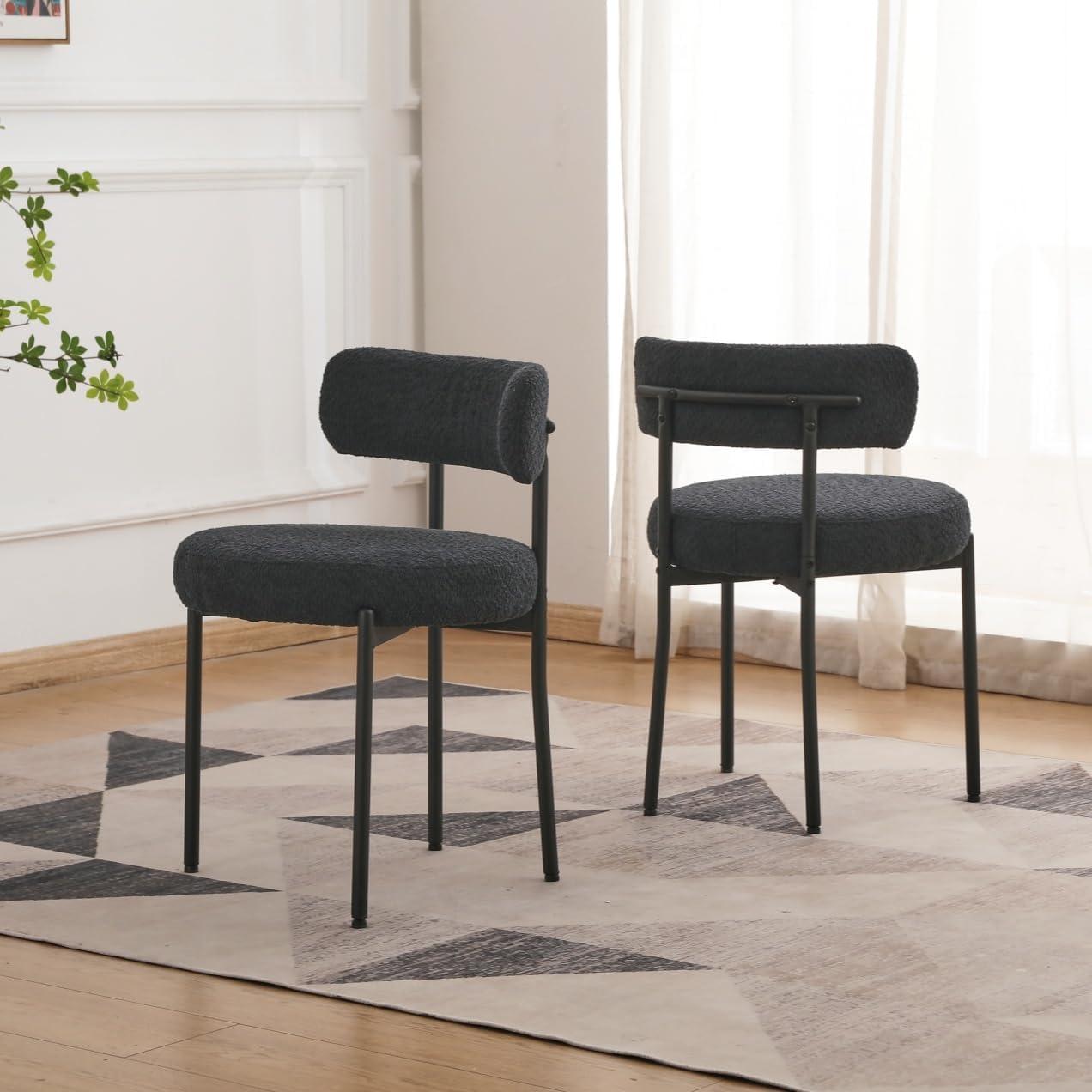 XINMICS White Dining Chairs Boucle Dining Room Chair Set of 2