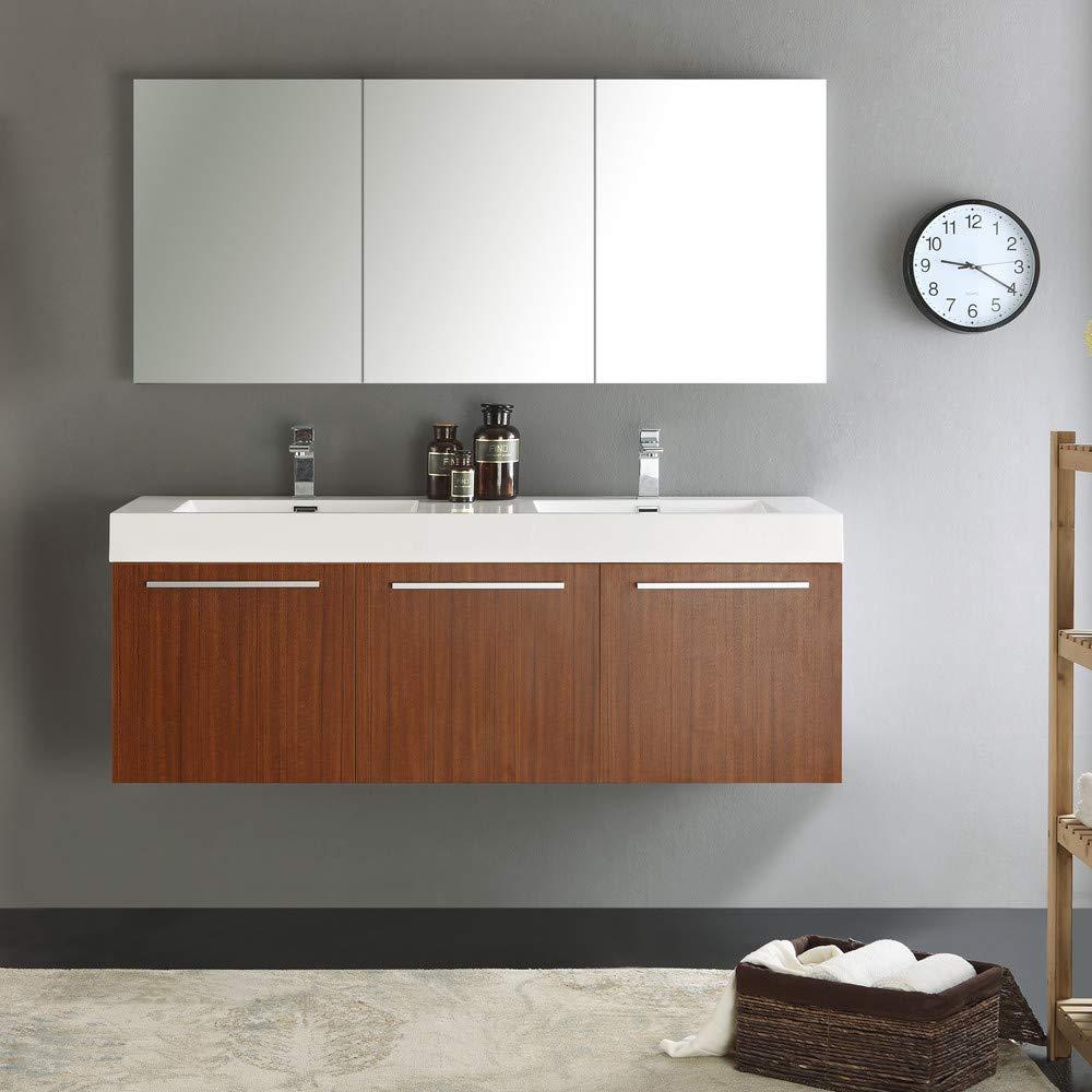 Fresca Vista 60'' Wall Mounted Modern Double Bathroom Vanity with Acrylic Vanity Top