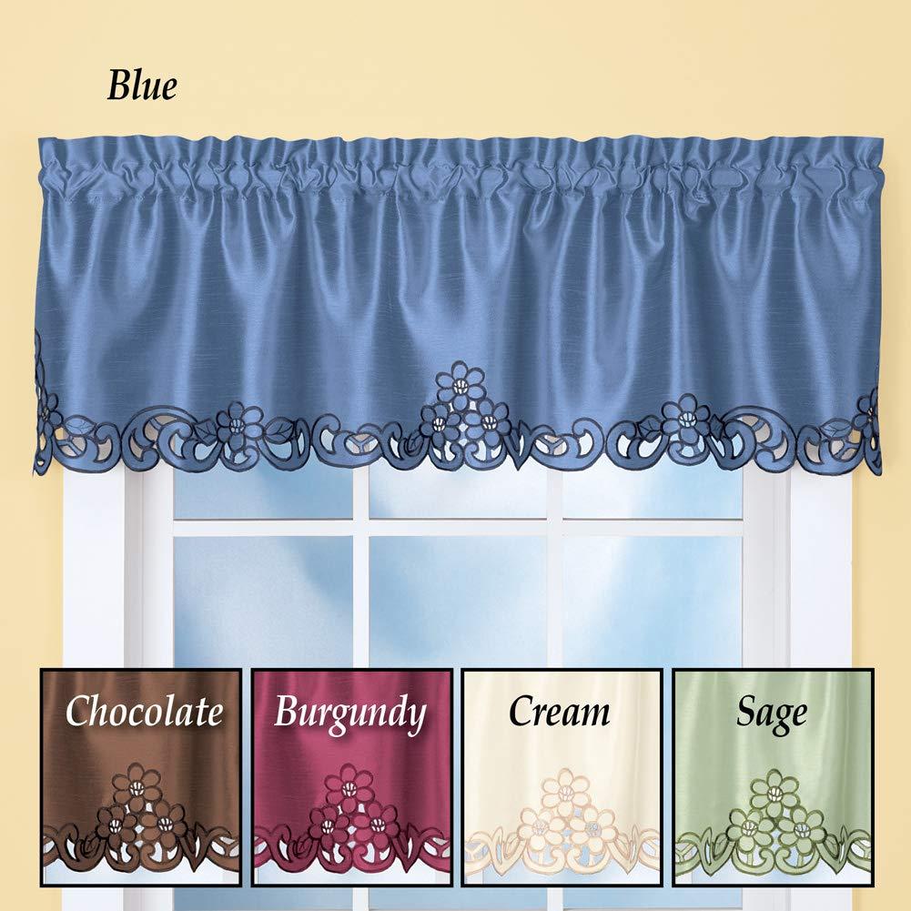 Collections Etc Elegance Scroll Embroidered Cut-Out Window Valance with Rod Pocket Top for Easy Hanging, 58" W x 13" L, Sage