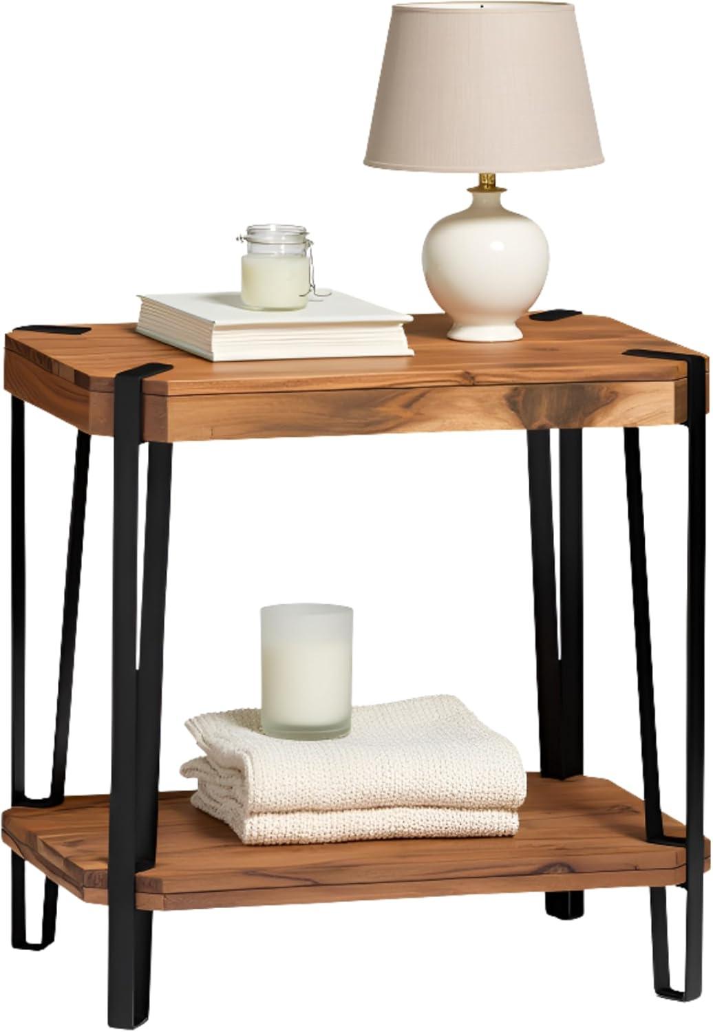 Alaterre Furniture 28" Ryegate Natural Brown Live Edge Solid Wood End Table Metal And Wood