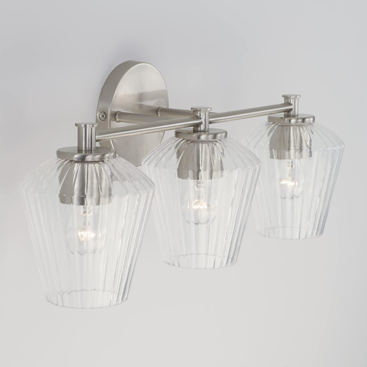 Aged Brass and Clear Glass 3-Light Vanity Fixture