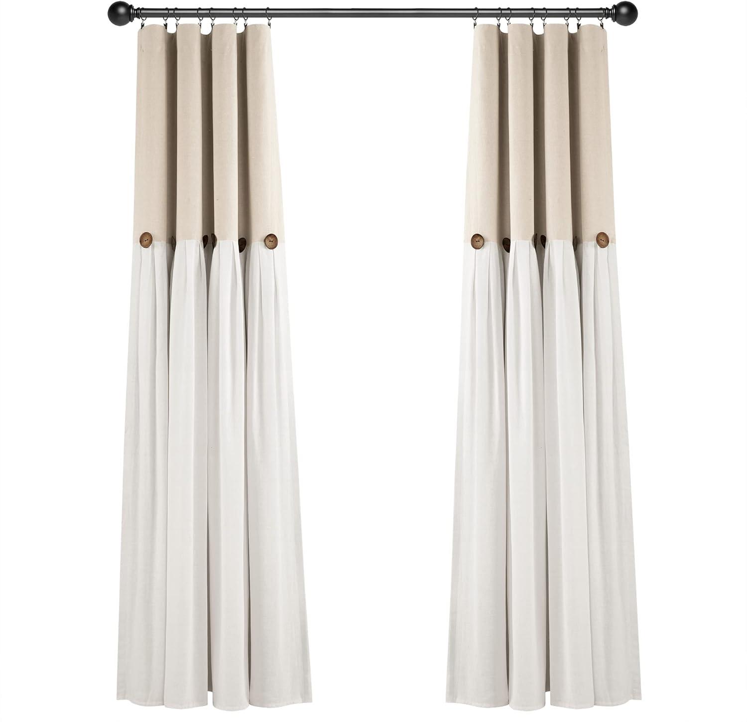 Lush Decor Linen Button Cotton Blend Blackout Curtain Single Panel