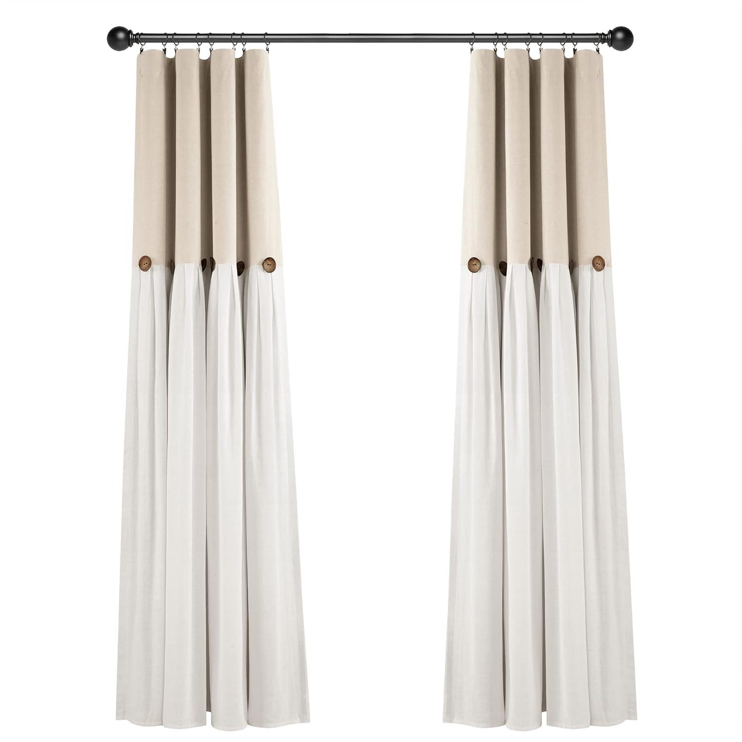 Lush Decor Linen Button Cotton Blend Blackout Curtain Single Panel