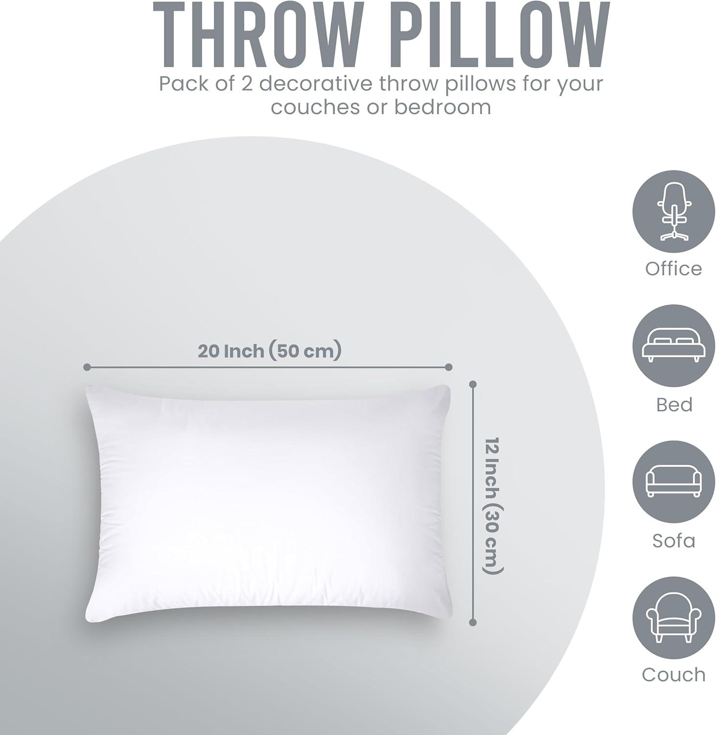 Utopia Bedding Throw Pillows (Pack of 2, White) - 12 x 20 inches Bed and Couch Pillow Insert