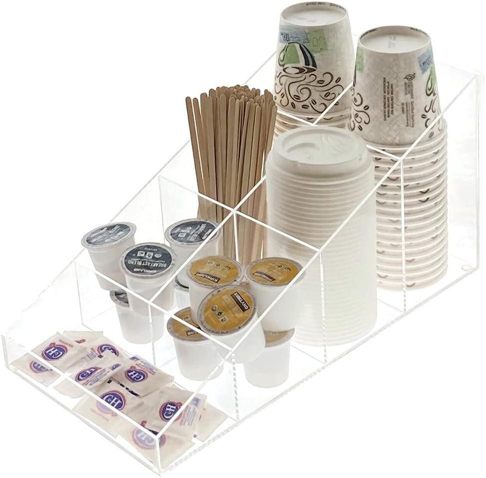 OnDisplay Java Joe Acrylic Breakroom.Kitchen Coffee Station Organizer for Cups/Lids/Sugar/Tea/Stirrers