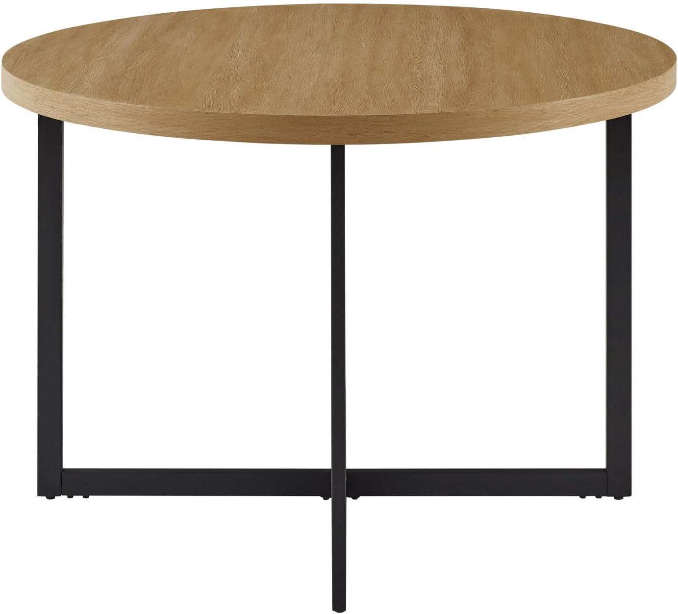 Walker Edison Urban Industrial Metal and Wood Round Dining Table, Coastal Oak