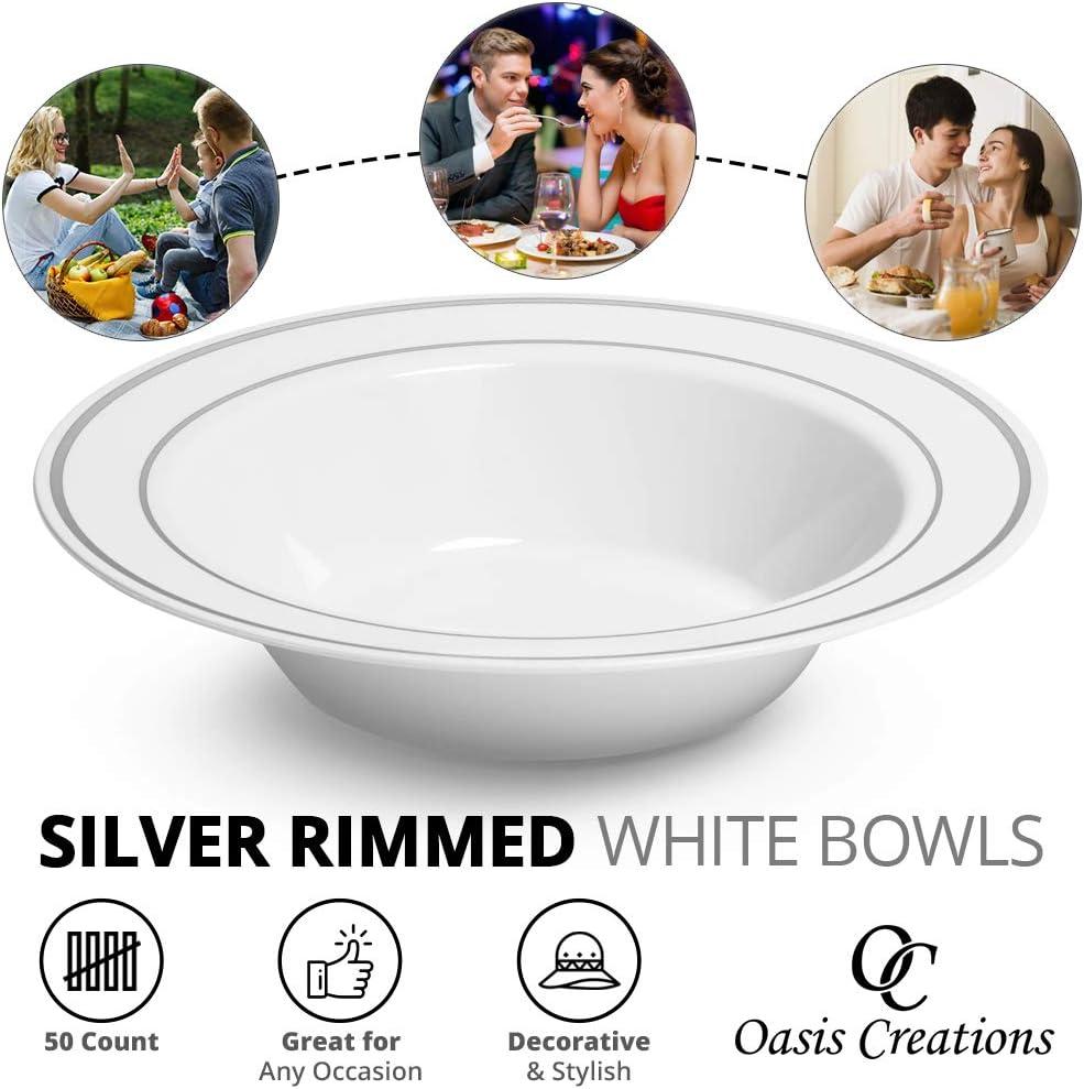 Silver Rimmed White 5 Ounce Plastic Dessert Bowls