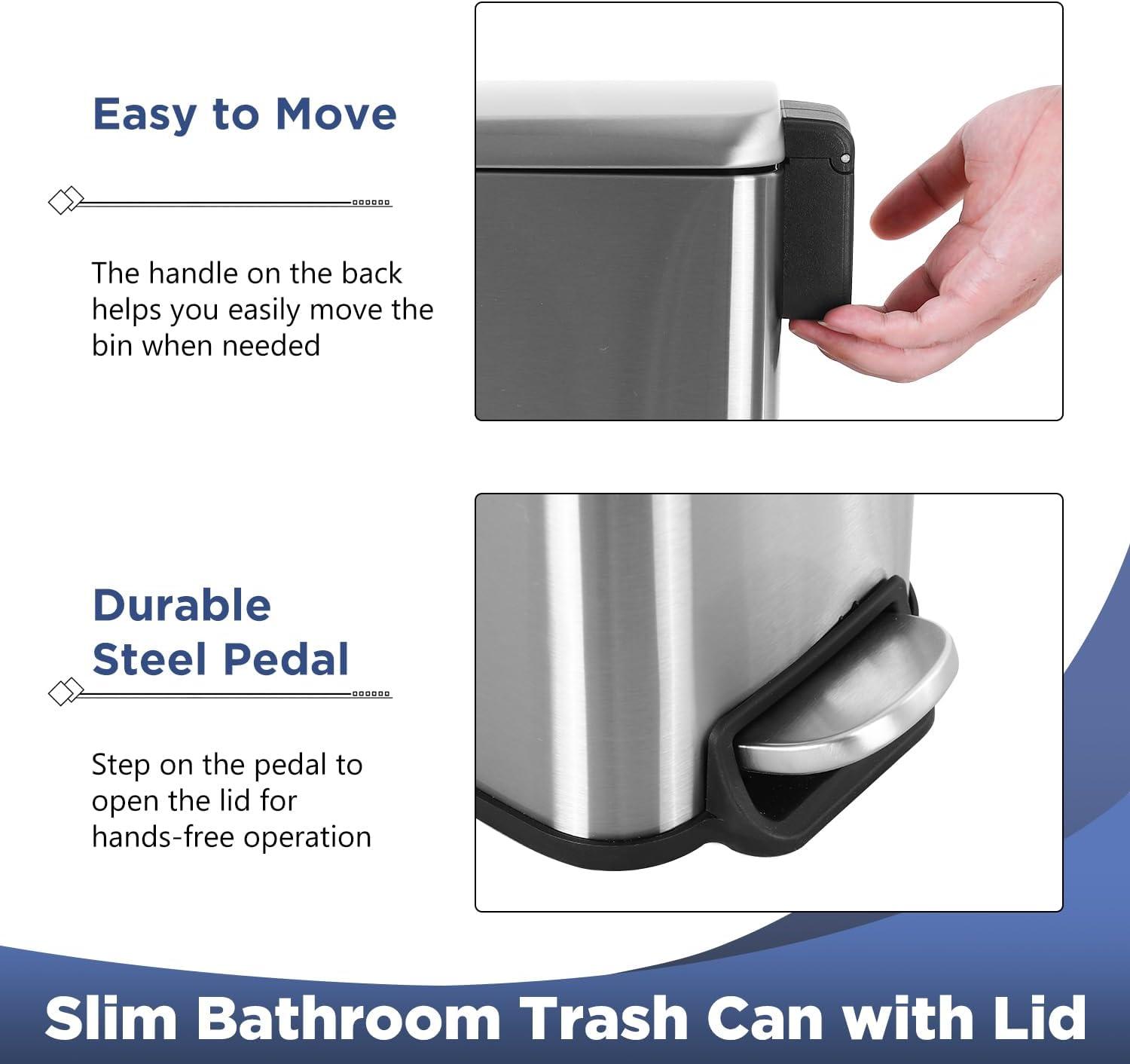 FDW Bathroom Trash Can With A Lid 1.3 Gallon  (5 L) Small Trash Bin Step Pedal Garbage Can With Removable Bucket Slim For Small Spaces For Bathroom,Bedroom,Kitchen,Office