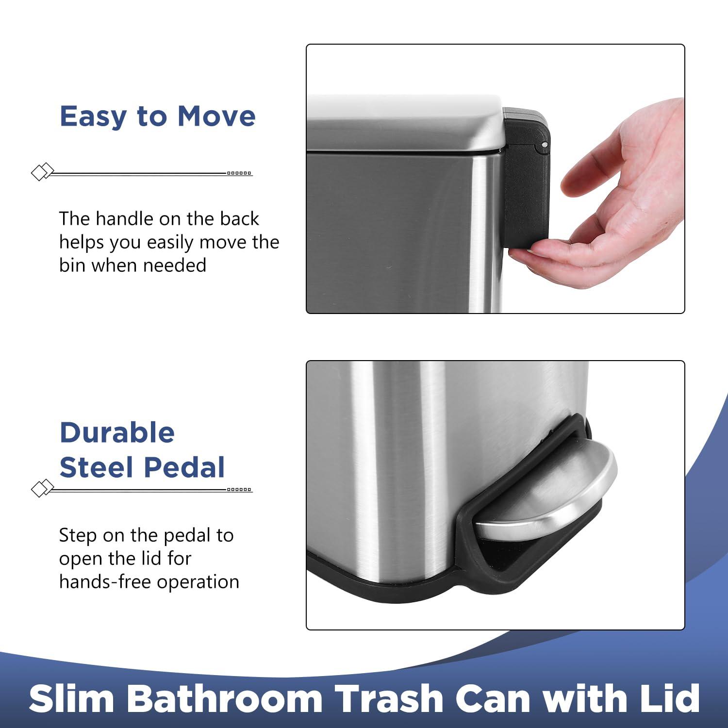 FDW Bathroom Trash Can With A Lid 1.3 Gallon  (5 L) Small Trash Bin Step Pedal Garbage Can With Removable Bucket Slim For Small Spaces For Bathroom,Bedroom,Kitchen,Office