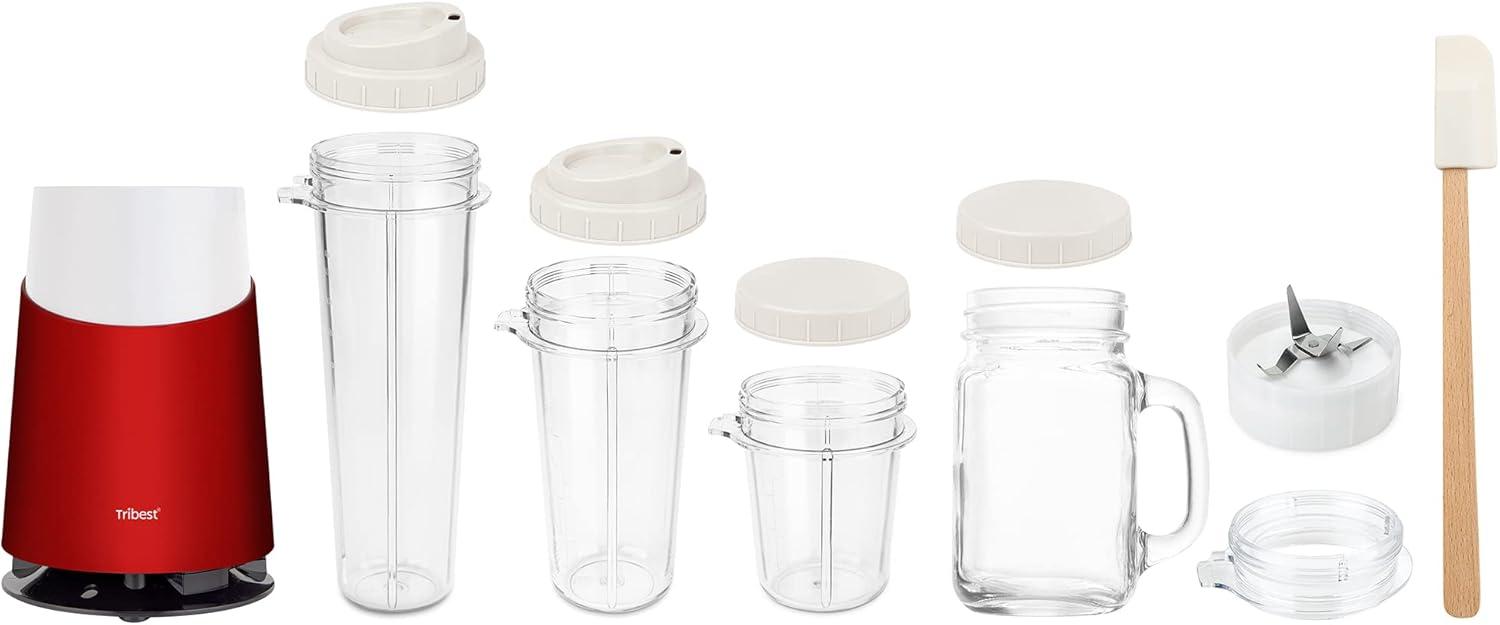 Tribest Personal Blender II Mason Jar Ready (Basic 12-Piece Set) – Red