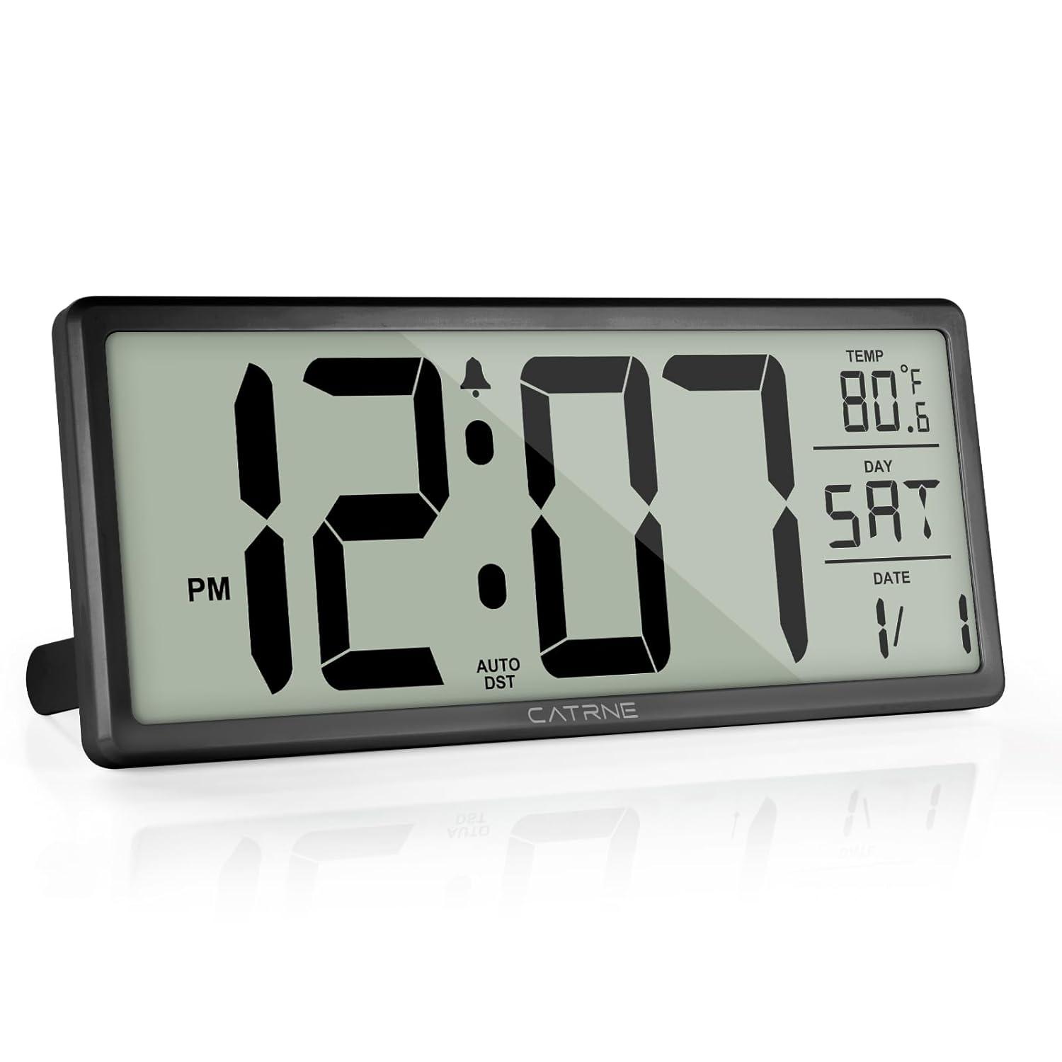 WallarGe 14.5'' Large Digital Wall Clock Battery Operated with Jumbo Numbers, Temperature and Date - Easy to Read and Set, Auto DST