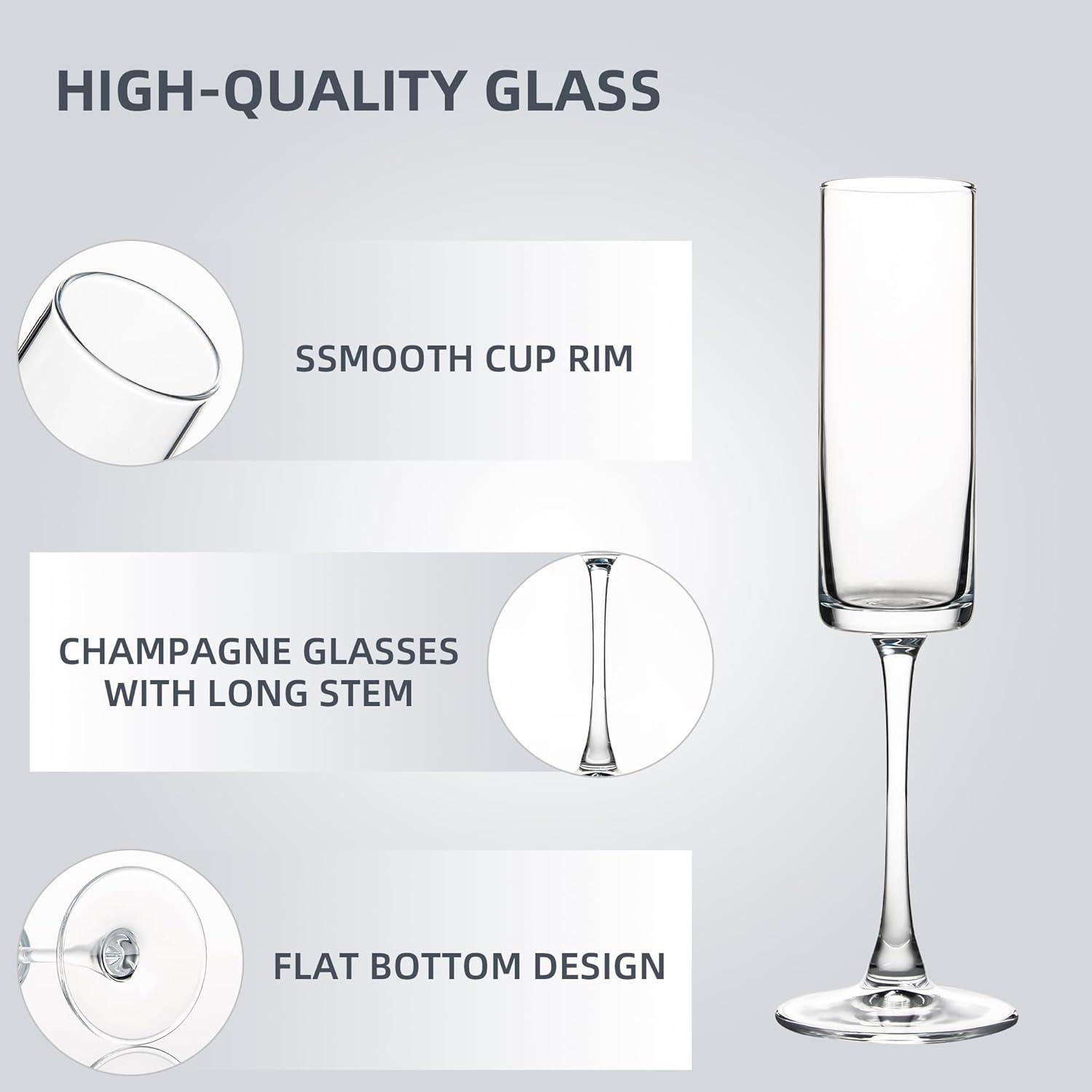 6 Oz Cylinder Champagne Flutes Set of 12 - Elegant Crystal Clear Glassware for Special Occasions - L High Quality and Lead-Free Perfect Gift for Weddings, Anniversaries, and Celebrations Dishwasher|Th