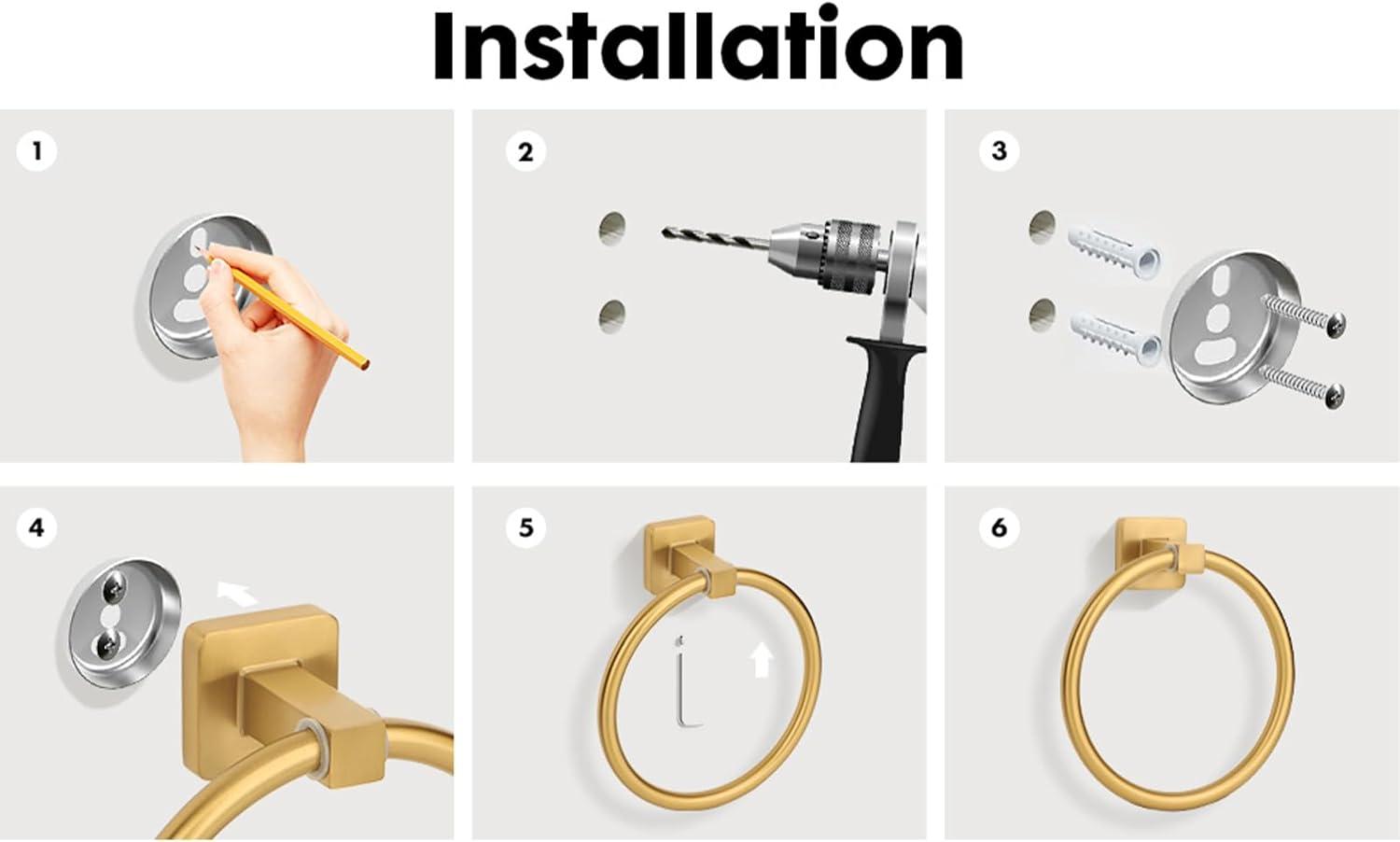 5 Pieces Brushed Gold Bathroom Hardware Accessories Set,Stainless Steel 23.6" Hand Towel Bar Set Gold, Toilet Paper Holder, Towel Holder Set,Towel Rack Set for Bathroom