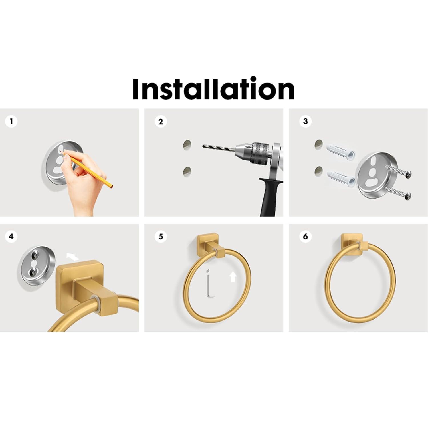 5 Pieces Brushed Gold Bathroom Hardware Accessories Set,Stainless Steel 23.6" Hand Towel Bar Set Gold, Toilet Paper Holder, Towel Holder Set,Towel Rack Set for Bathroom