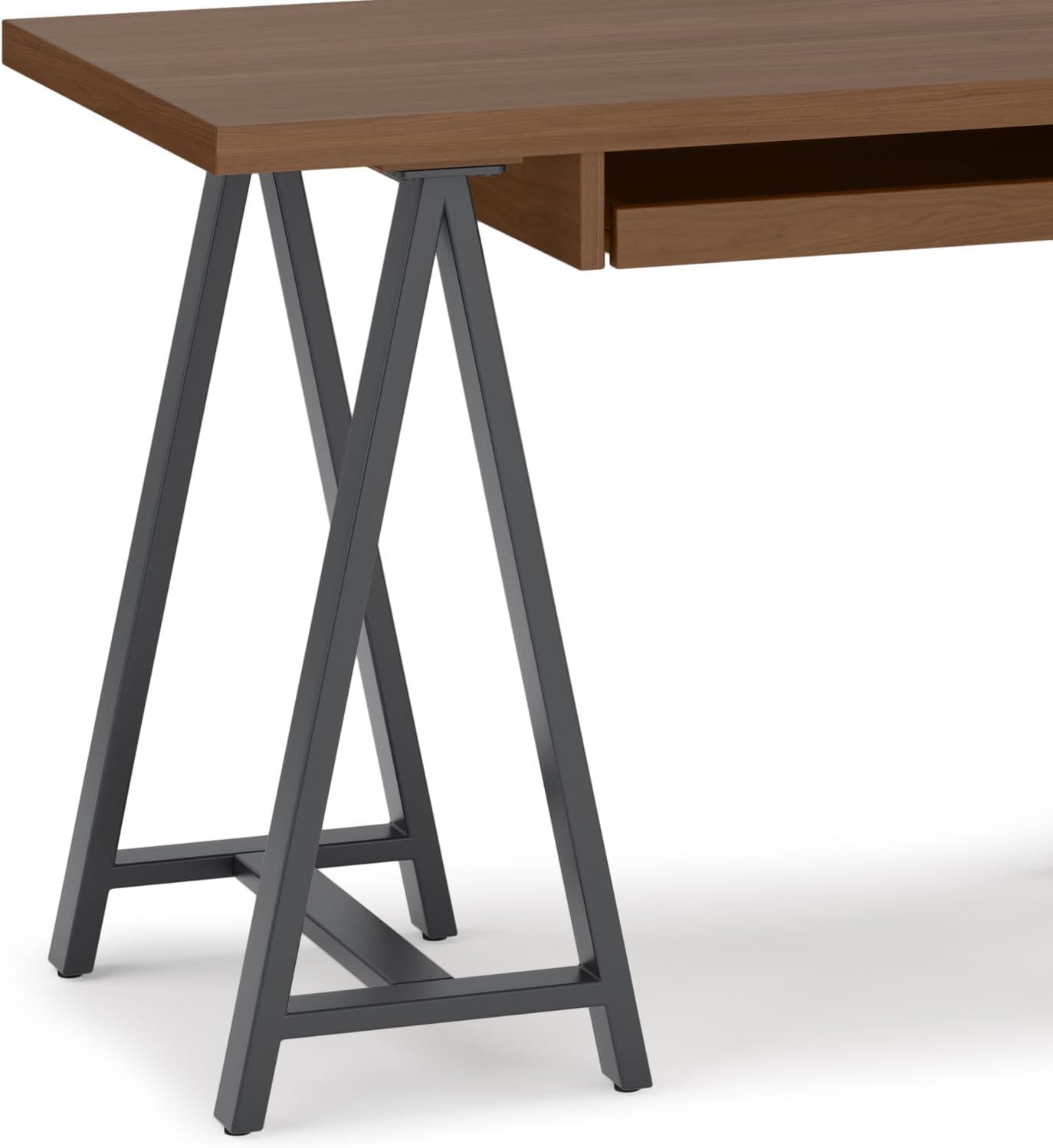 Sawhorse Industrial 50 inch Wide SOLID WALNUT WOOD and Metal Small Desk