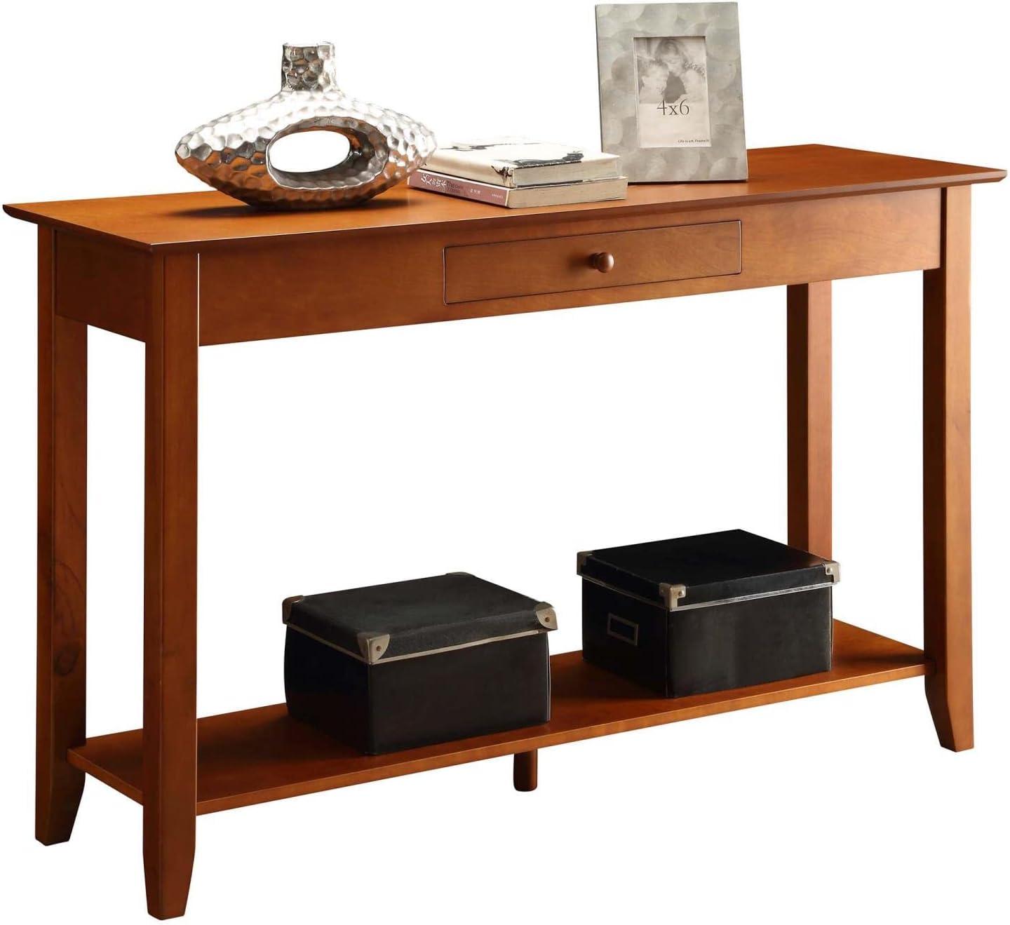 Classic American Cherry Wood Console Table with Storage Shelf