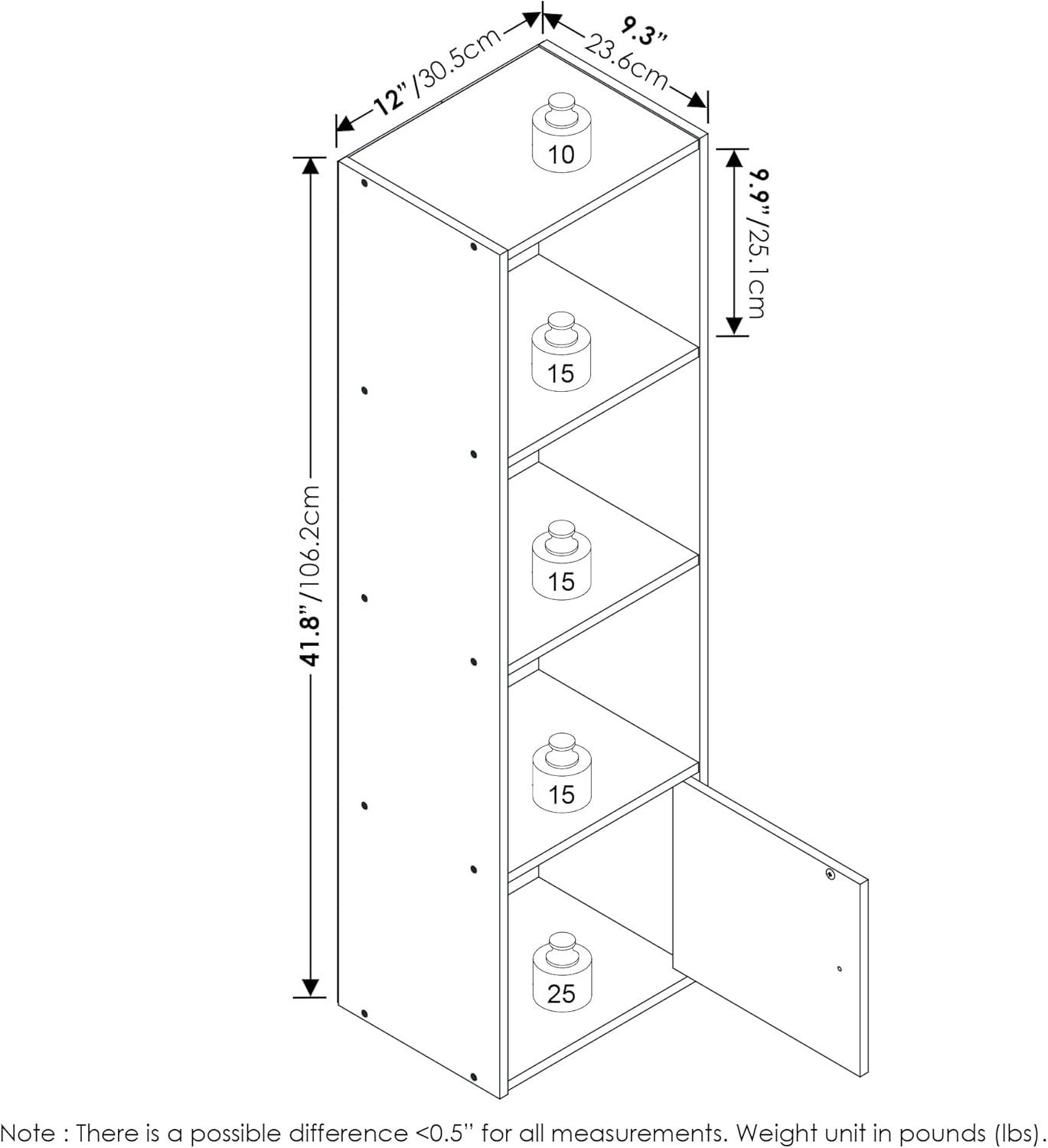 Furinno Luder 4-Tier Shelf Bookcase with 1 Door Storage Cabinet, White