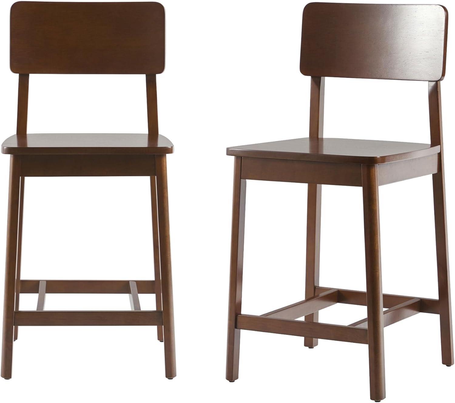 Walker Edison Minimalist Solid Wood Counter Stool, Set of 2, Walnut