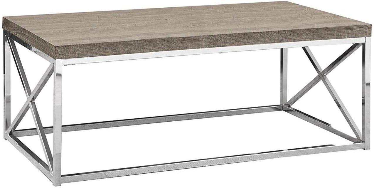 Monarch Dark Taupe Wood-Look Finish Chrome Metal Contemporary Style Coffee Table