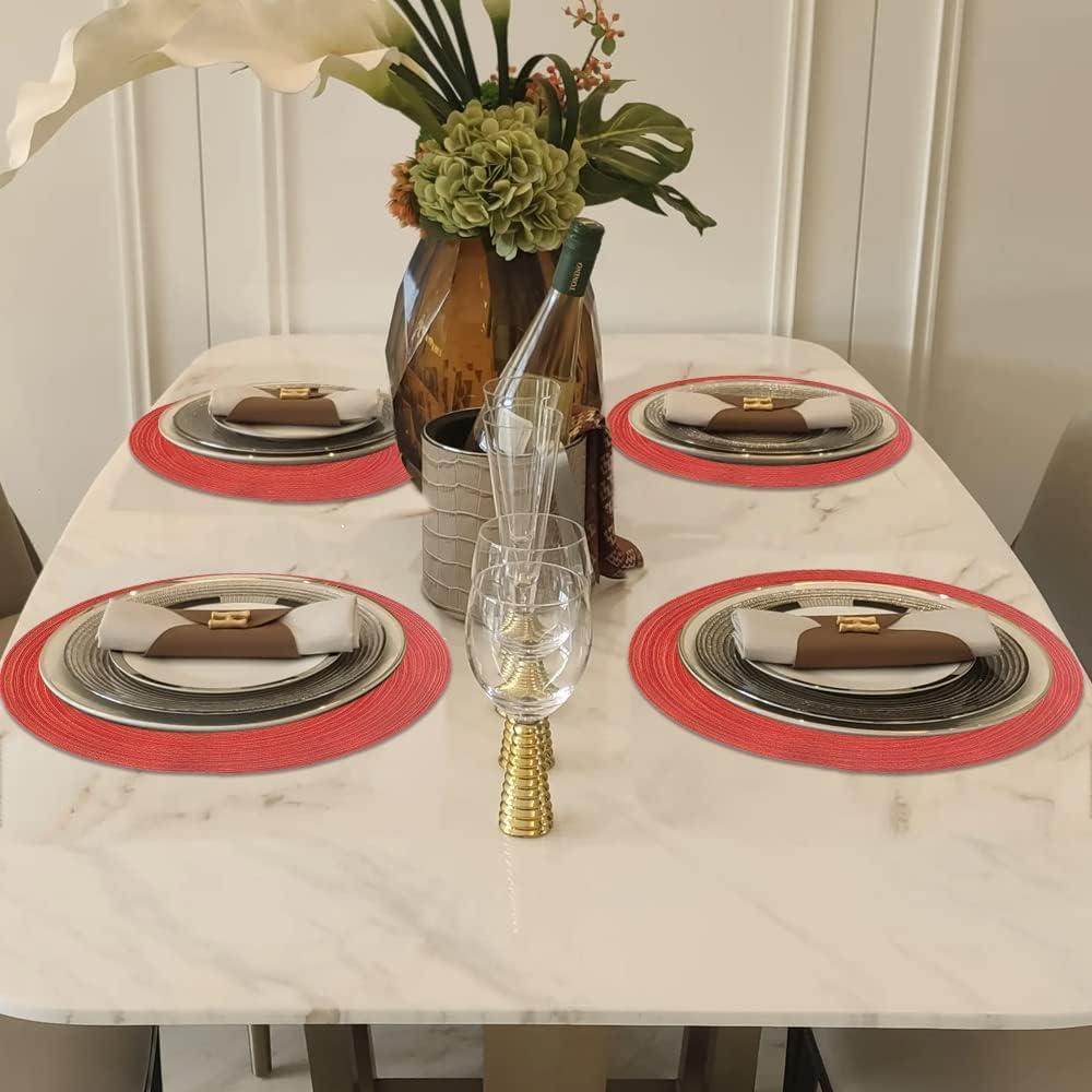 Red 15" Round Cotton Braided Placemats, Set of 4
