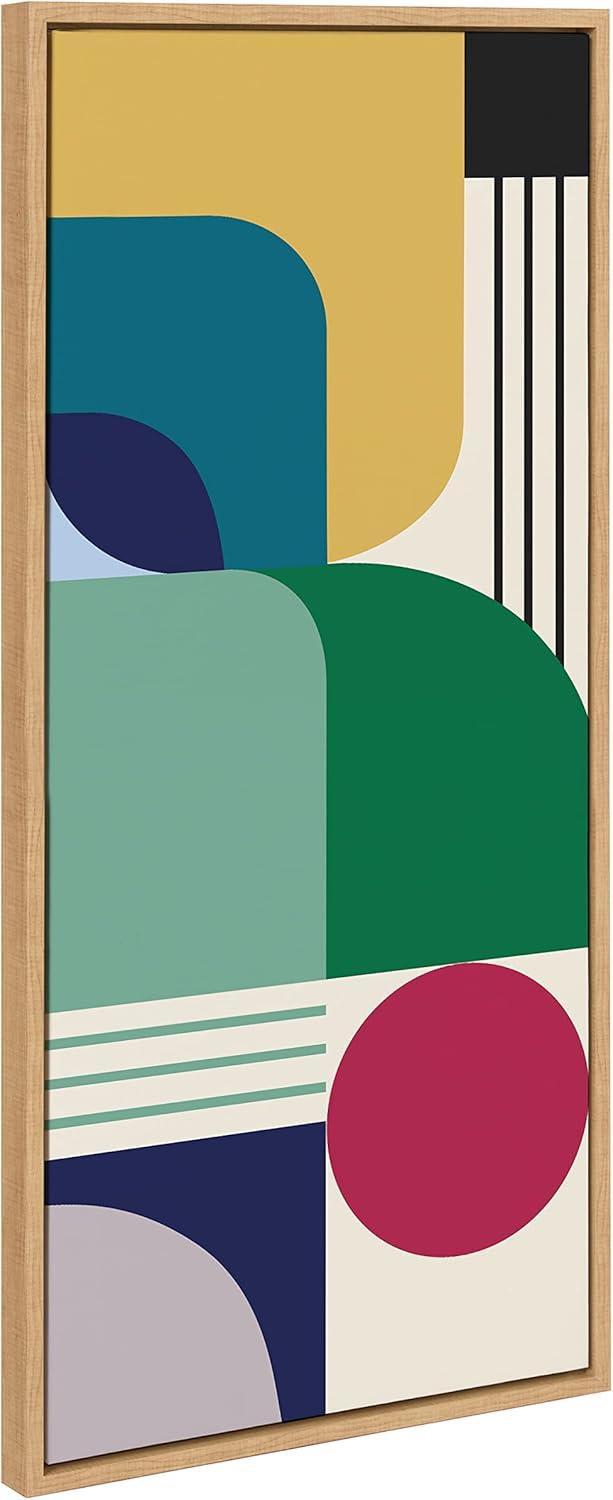 Kate and Laurel Sylvie Mid-Century Modern Pattern 14 Framed Canvas Wall Art Home Decor by Rachel Lee of My Dream Wall, 18x40 Natural, Colorful Abstract Shape Pattern Art for Wall