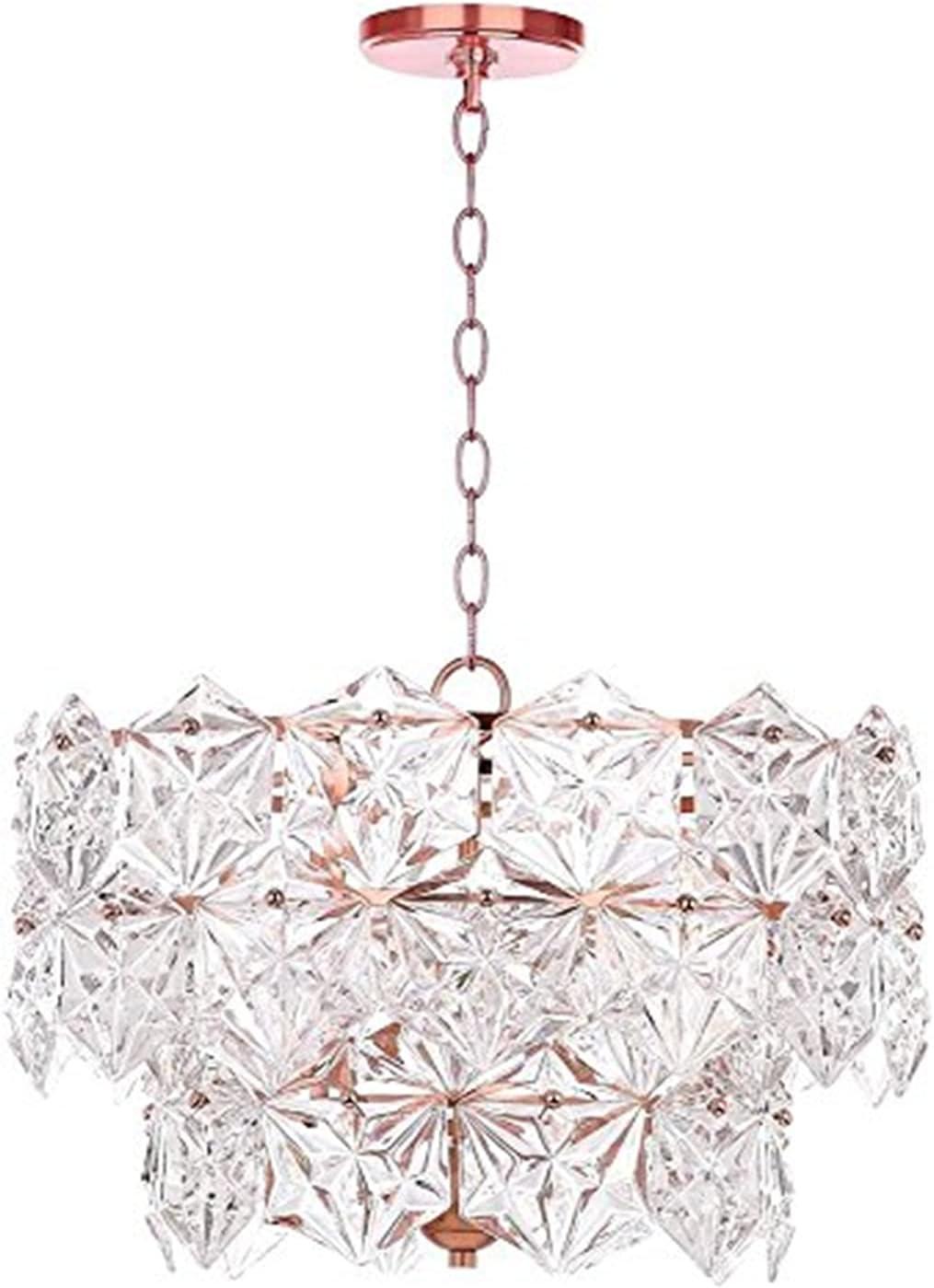 Contemporary Two-Tier Crystal and Copper Drum Pendant Light