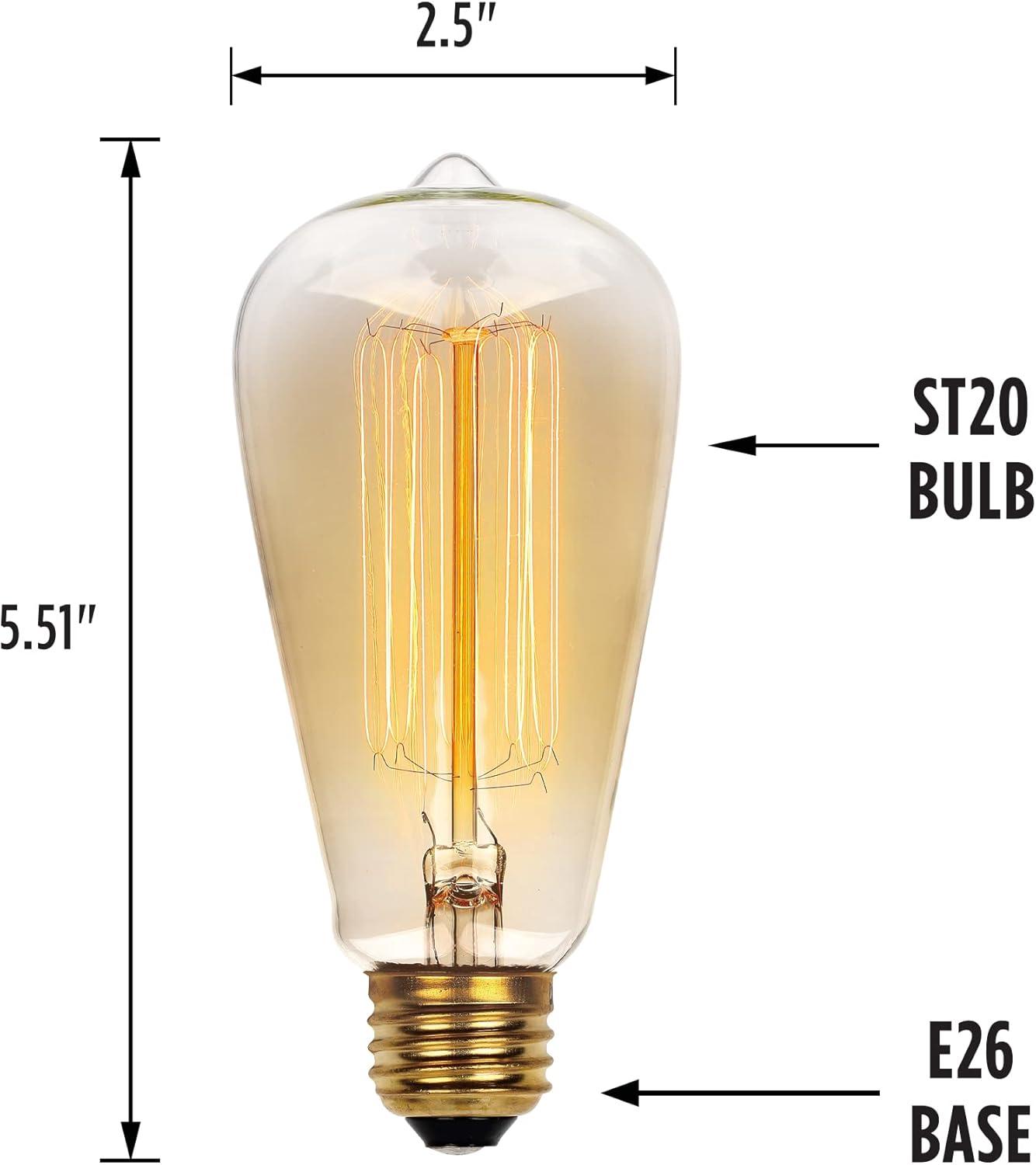 Amber Vintage-Inspired 60W Incandescent ST20 Bulbs, Pack of 6