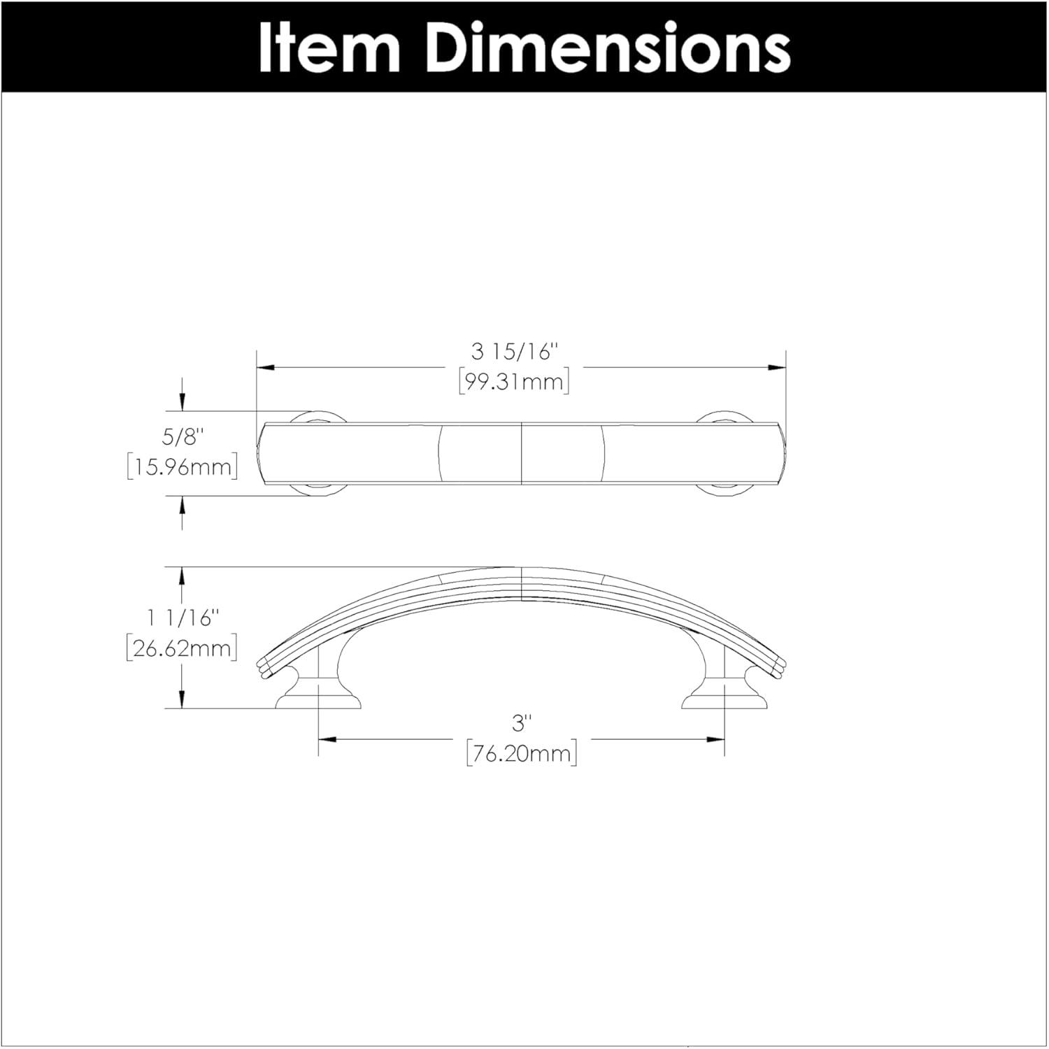 American Diner Kitchen Cabinet Handles, Solid Core Drawer Pulls for Cabinet Doors, 3"