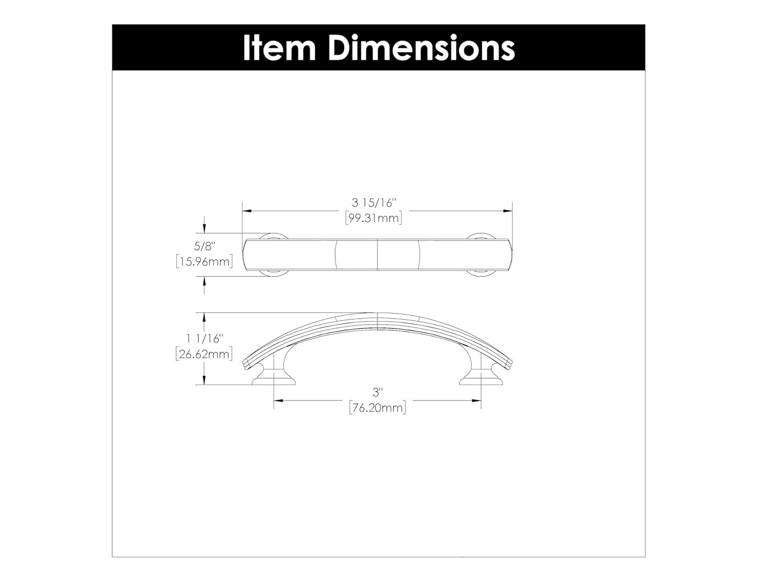 American Diner Kitchen Cabinet Handles, Solid Core Drawer Pulls for Cabinet Doors, 3"