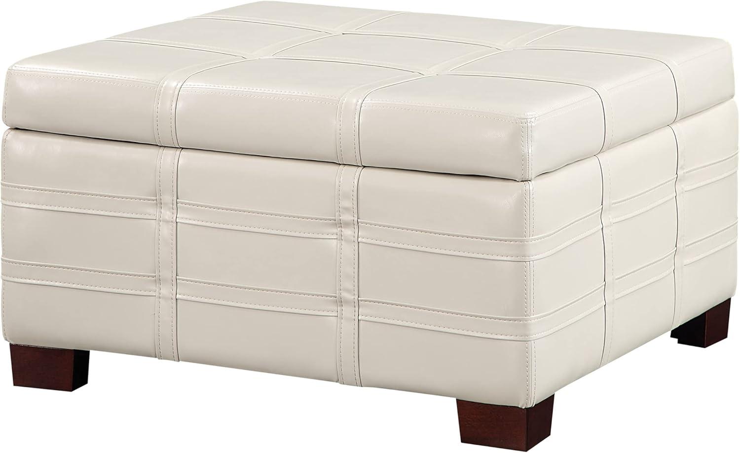 Detour Strap Square Storage Ottoman in Cream Faux Leather