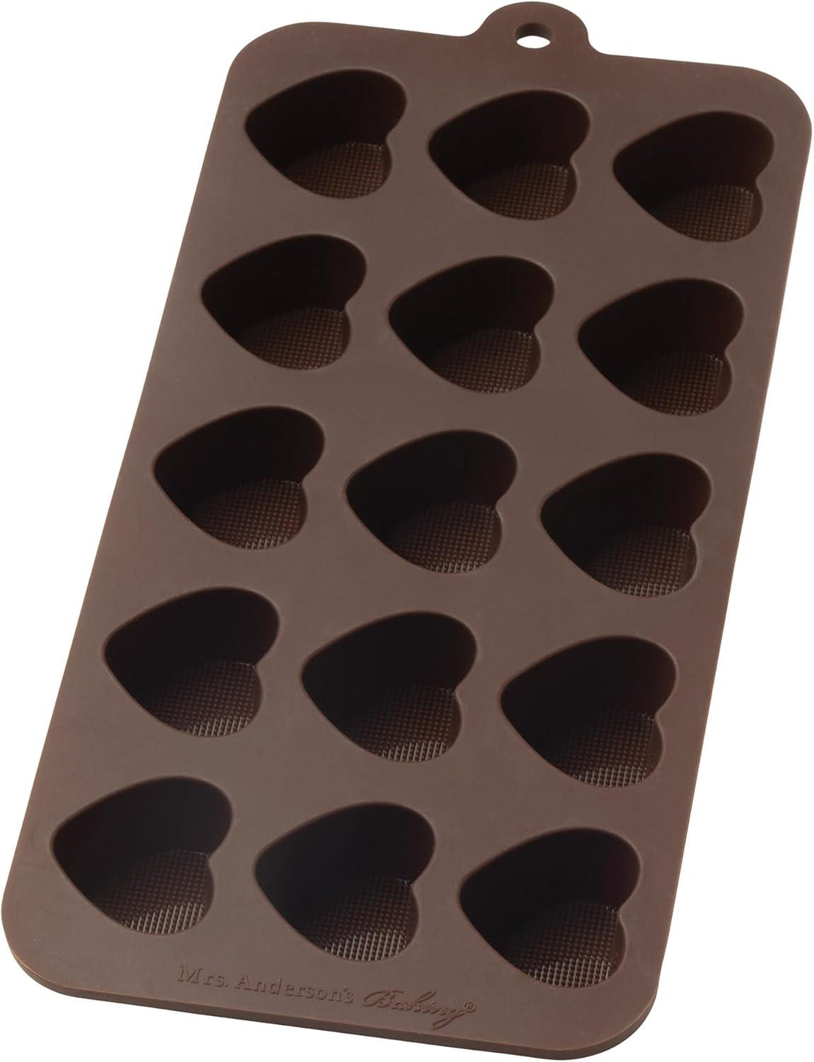 Brown Silicone Heart-Shaped Chocolate Mold, 15 Cavities