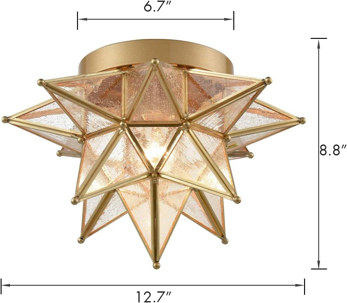 Bohemian Brass Moravian Star Seeded Glass Ceiling Light