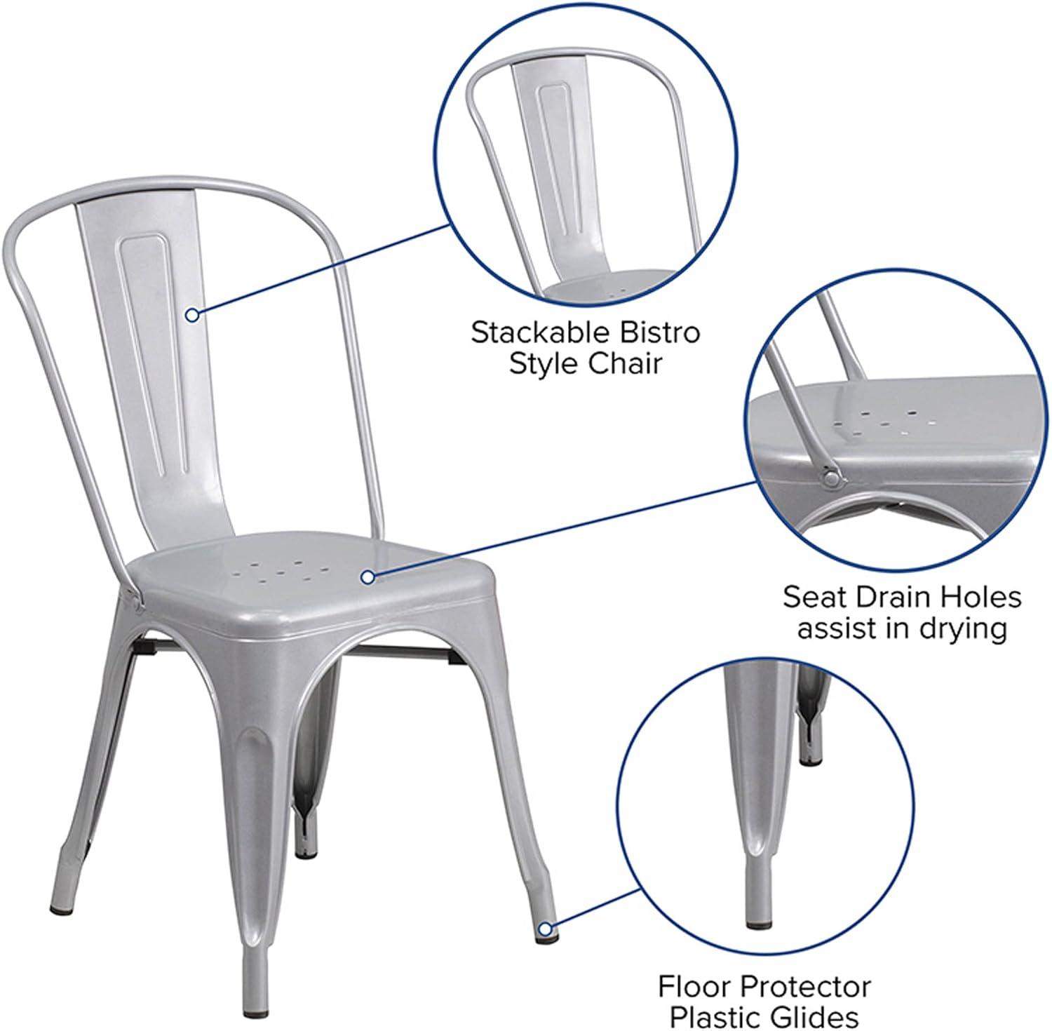Flash Furniture Commercial Grade Silver Metal Indoor-Outdoor Stackable Chair