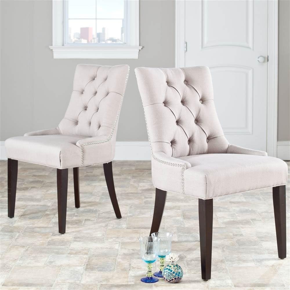 Abby 19''H Tufted Side Chairs (Set Of 2)  Silver Nail Heads - Taupe - Safavieh