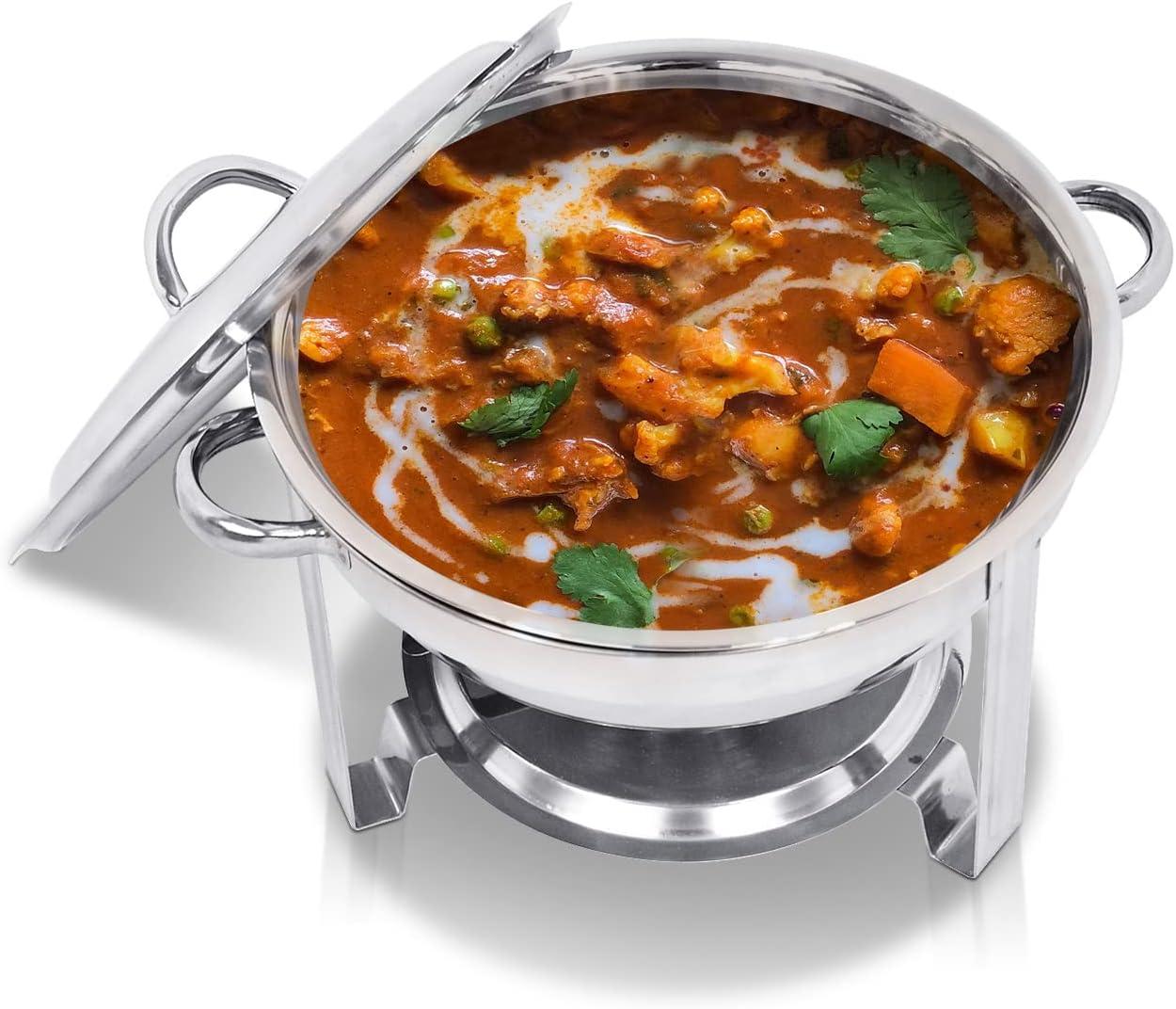 SUPER DEAL Upgraded 5 Qt Full Size Stainless Steel Chafing Dish Round Chafer Buffet Catering Warmer Set w/Food and Water Pan, Lid, Solid Stand and Fuel Holder