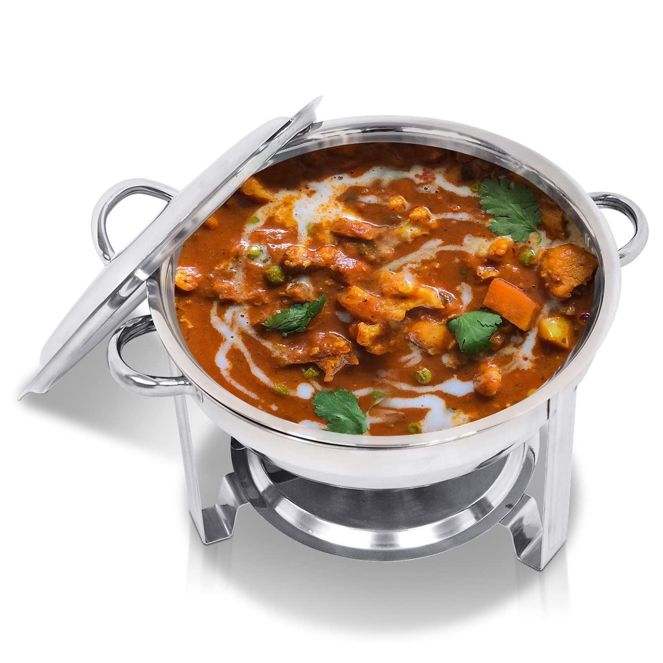 SUPER DEAL Upgraded 5 Qt Full Size Stainless Steel Chafing Dish Round Chafer Buffet Catering Warmer Set w/Food and Water Pan, Lid, Solid Stand and Fuel Holder