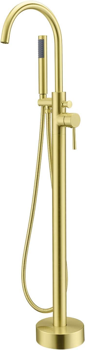 Brushed Gold Brass Freestanding Bathtub Faucet with Hand Shower